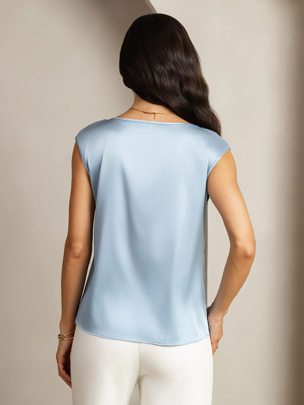 19Momme Women's Silk Cap Sleeve Round Neck Top - Image 48