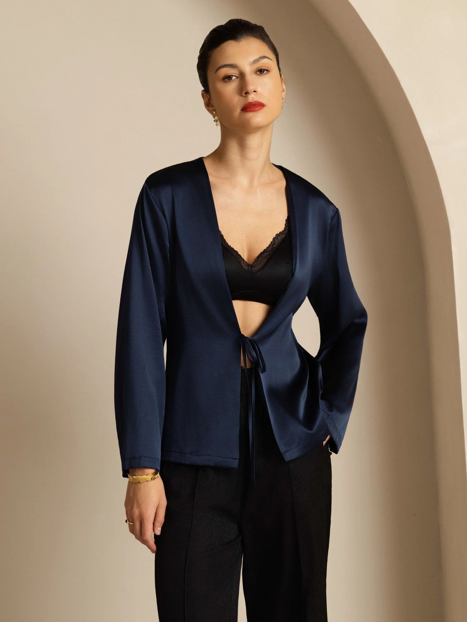 19Momme Silk Relaxed Tie Up Cardigan - Image 15