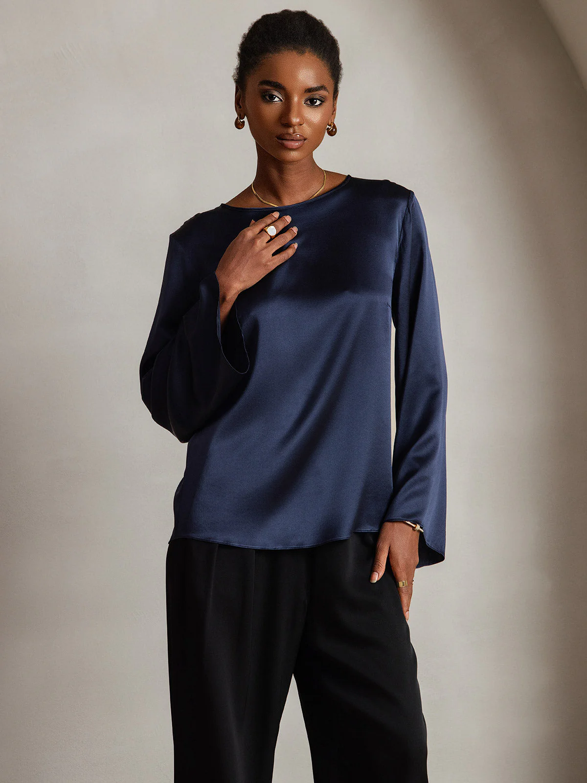 19Momme Silk Bell Sleeve Boat Neck Women's Top - Image 11