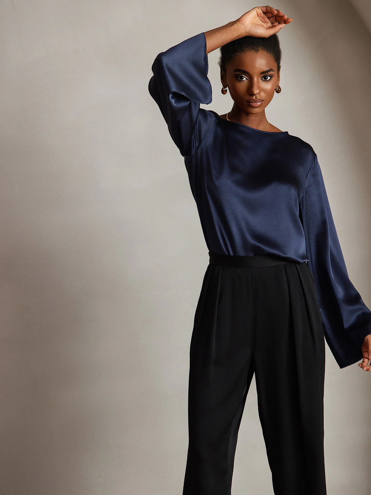 19Momme Silk Bell Sleeve Boat Neck Women's Top - Image 13