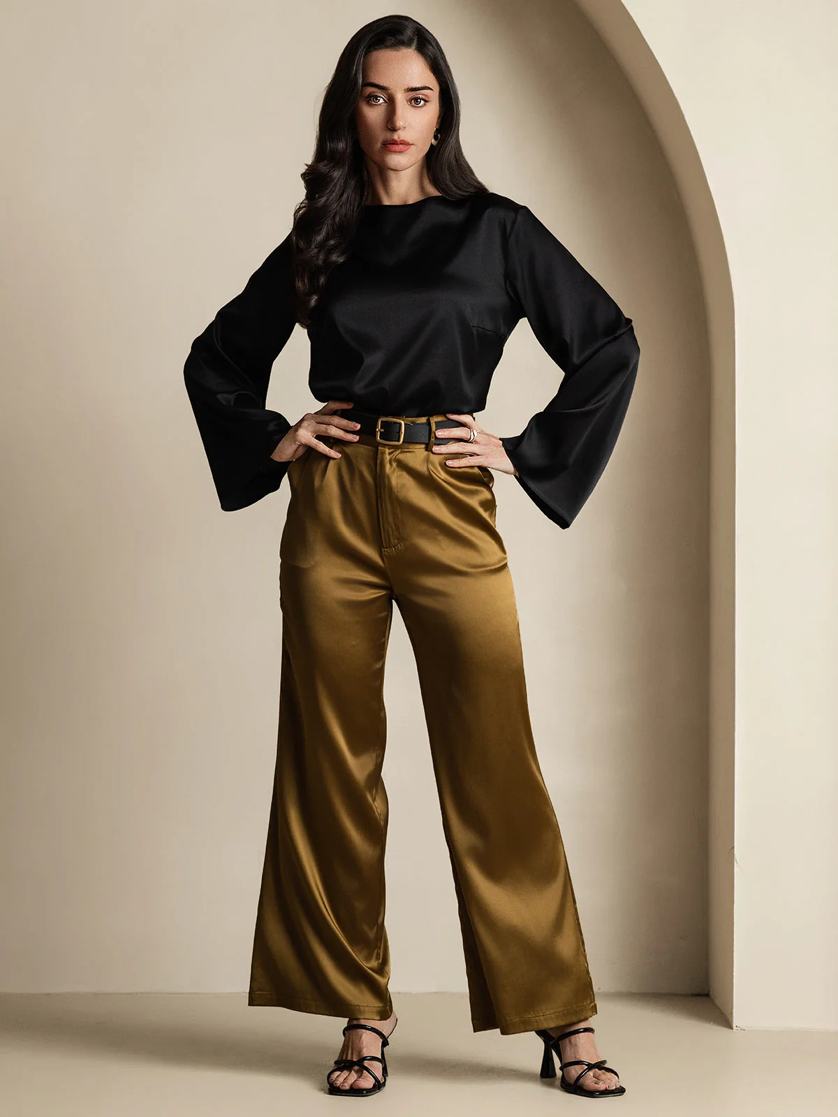 19Momme Silk Bell Sleeve Boat Neck Women's Top - Image 22