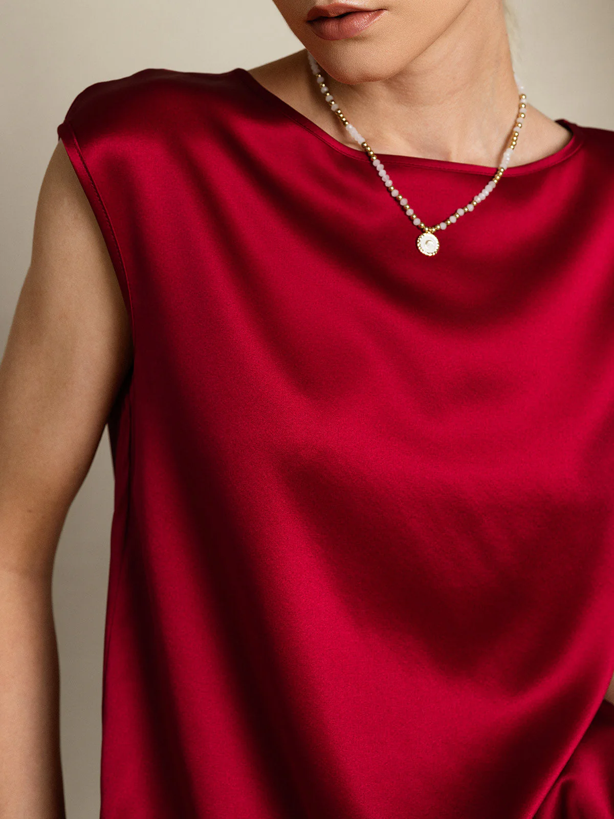 19Momme Silk Cap Sleeve Round Neck Women's Top - Image 15