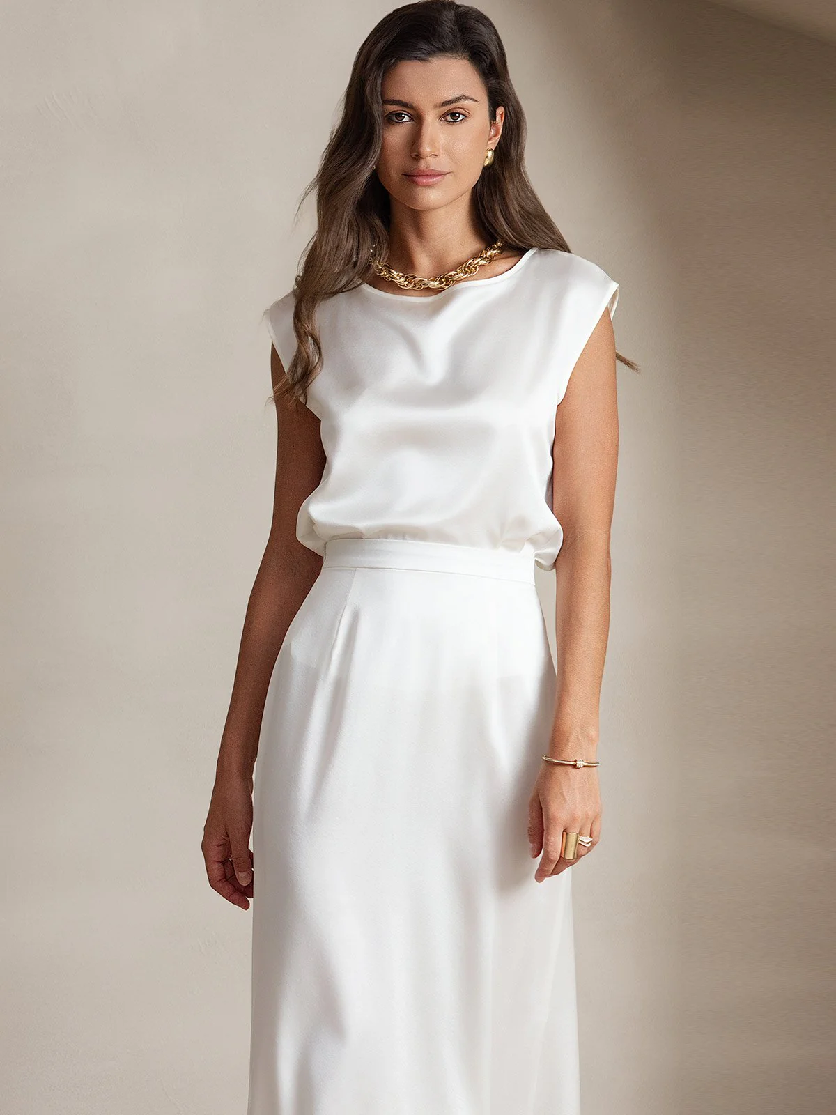 19Momme Silk Cap Sleeve Round Neck Women's Top - Image 18