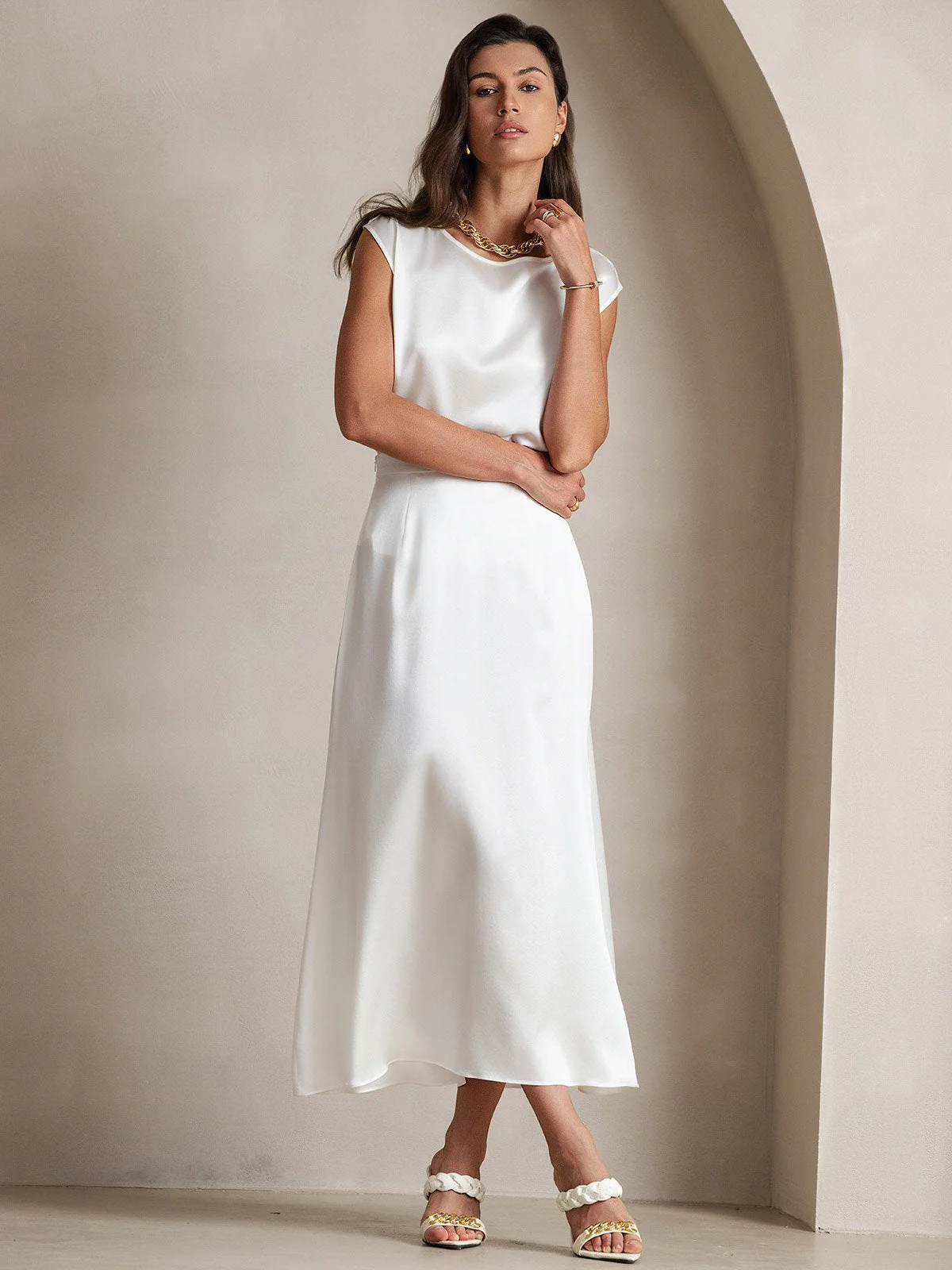 19Momme Silk Cap Sleeve Round Neck Women's Top - Image 21