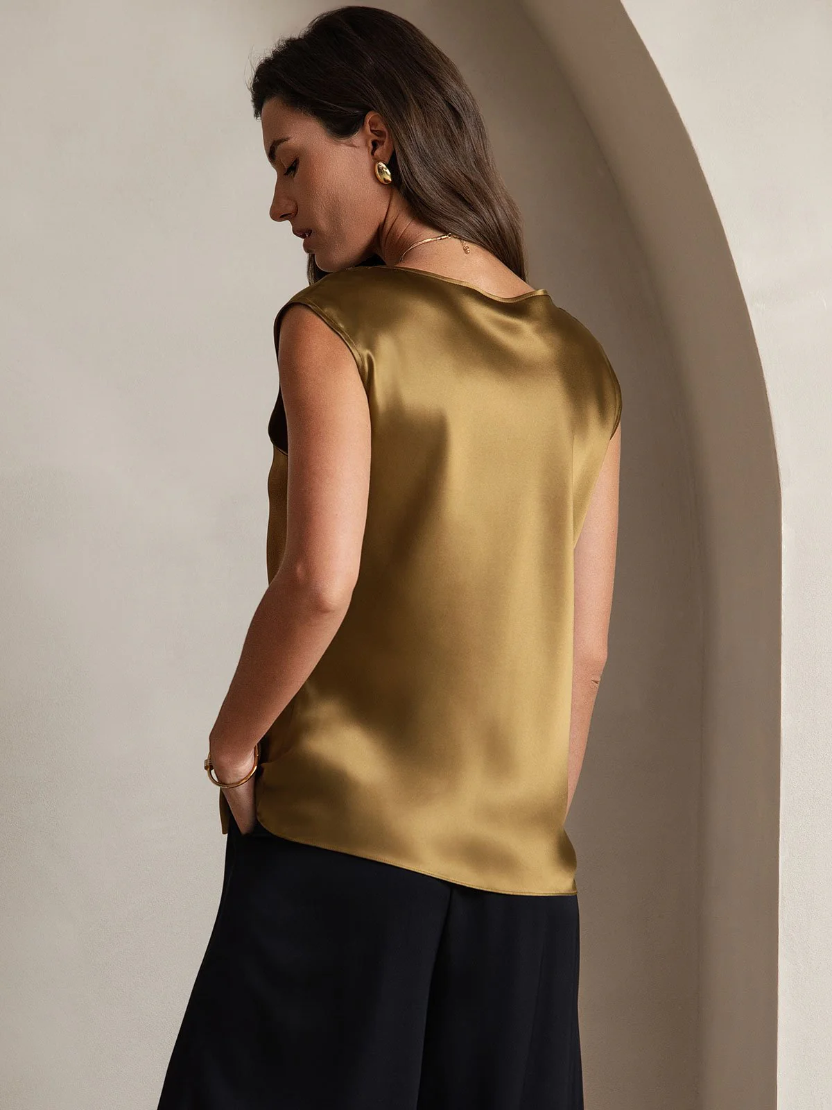 19Momme Silk Cap Sleeve Round Neck Women's Top - Image 23