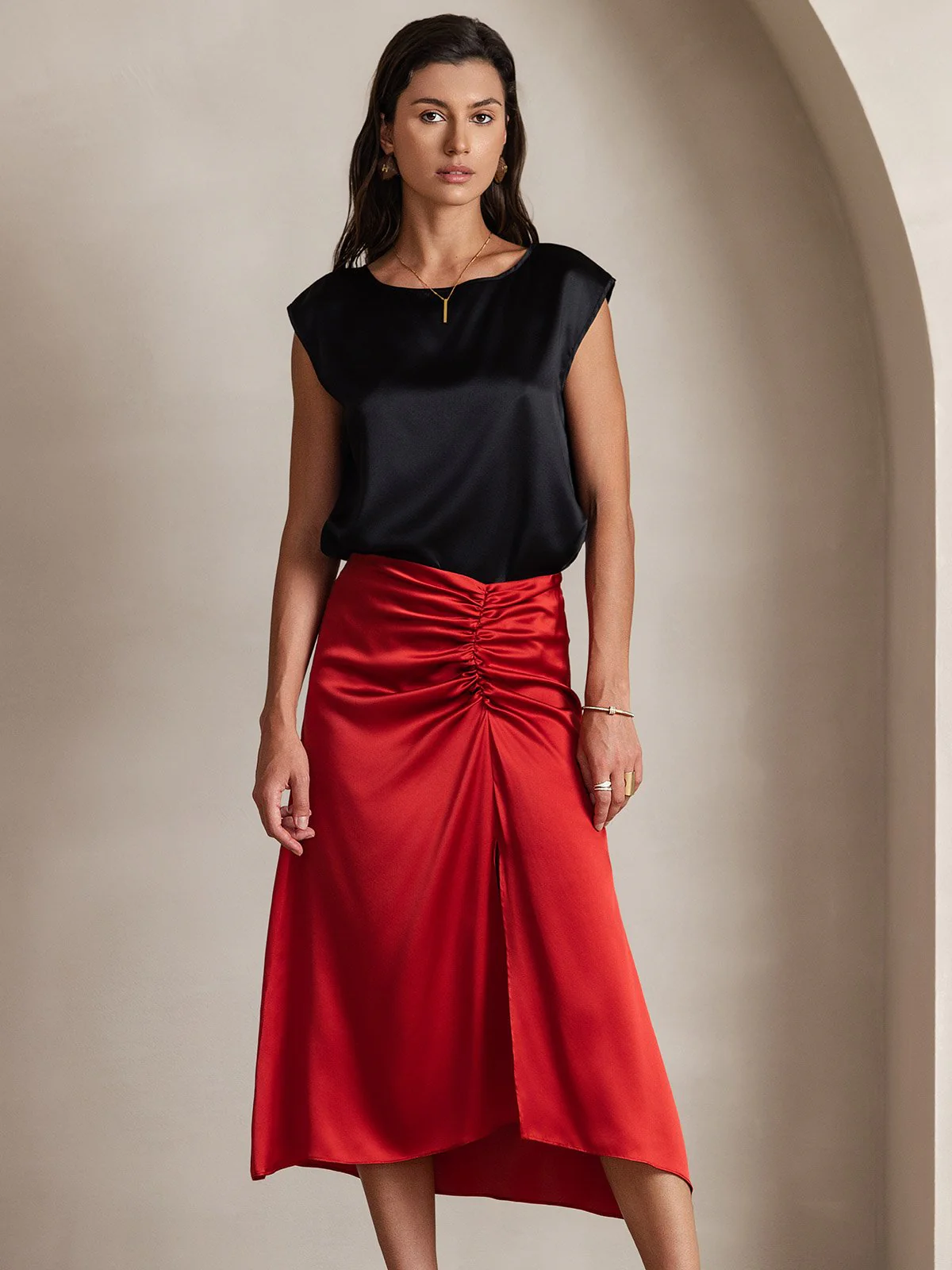 19Momme Silk Cap Sleeve Round Neck Women's Top - Image 3