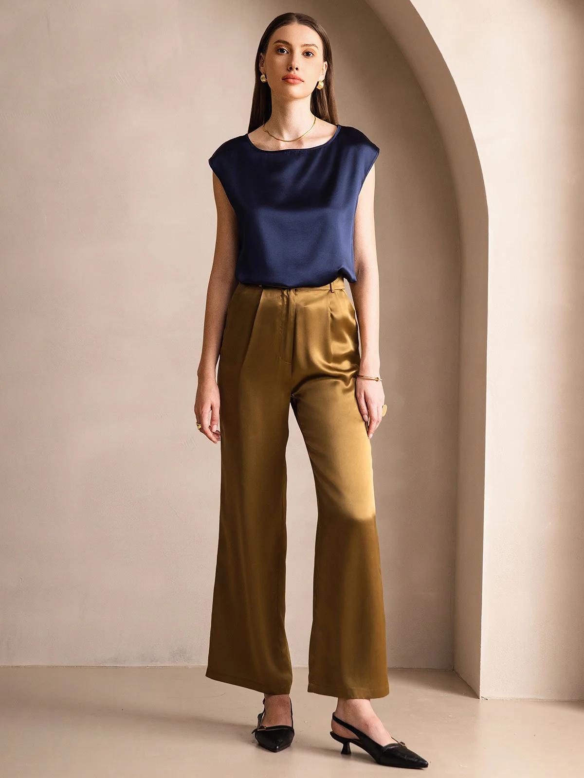 19Momme Silk Cap Sleeve Round Neck Women's Top - Image 33