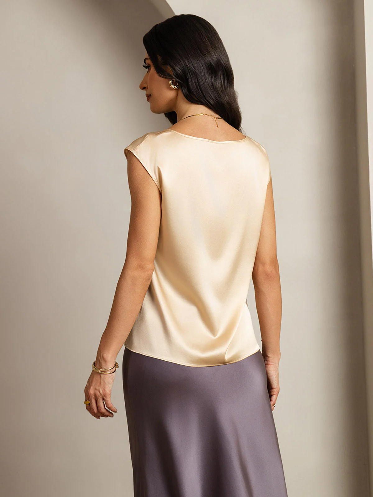 19Momme Silk Cap Sleeve Round Neck Women's Top - Image 37