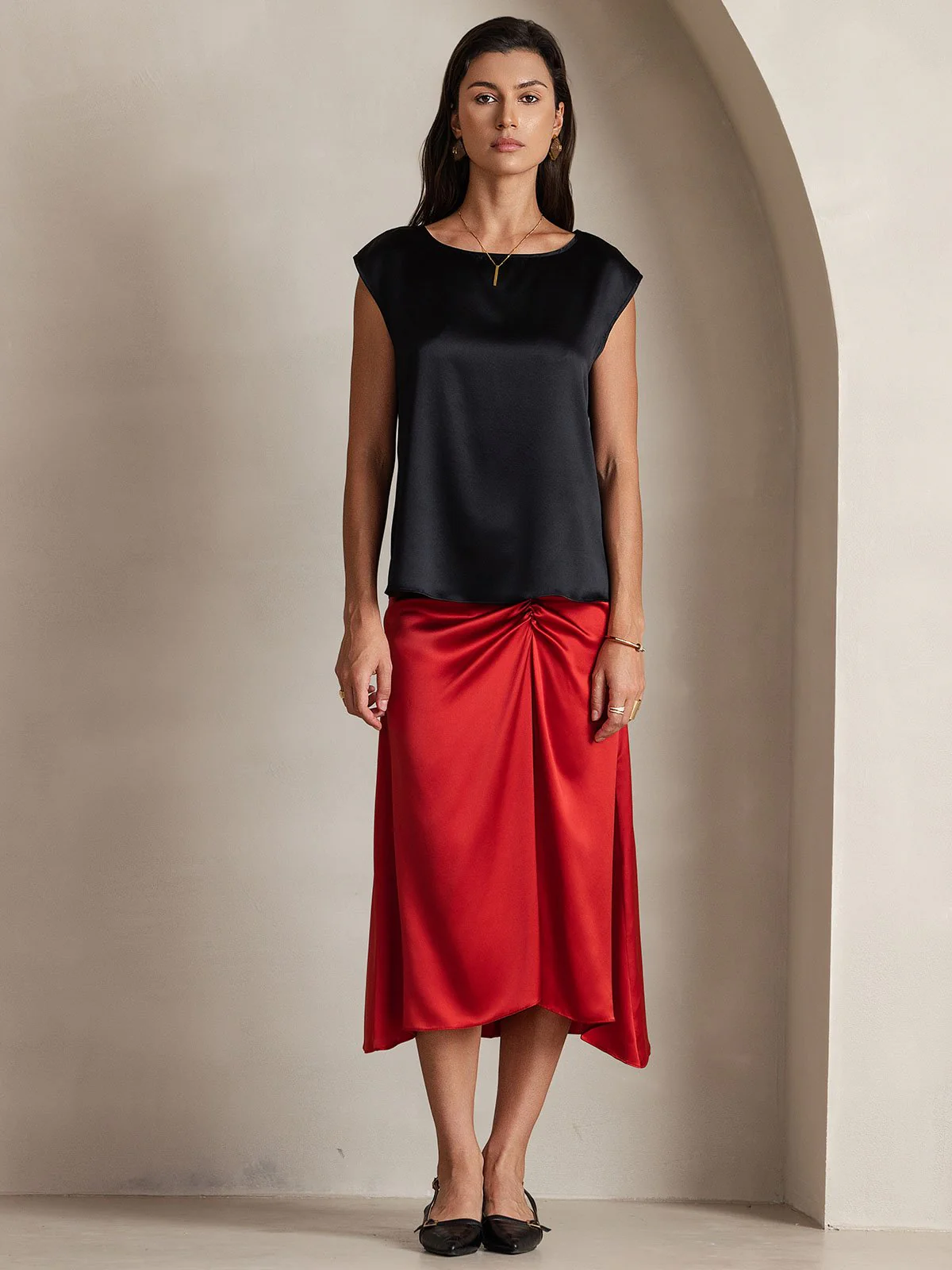 19Momme Silk Cap Sleeve Round Neck Women's Top - Image 4