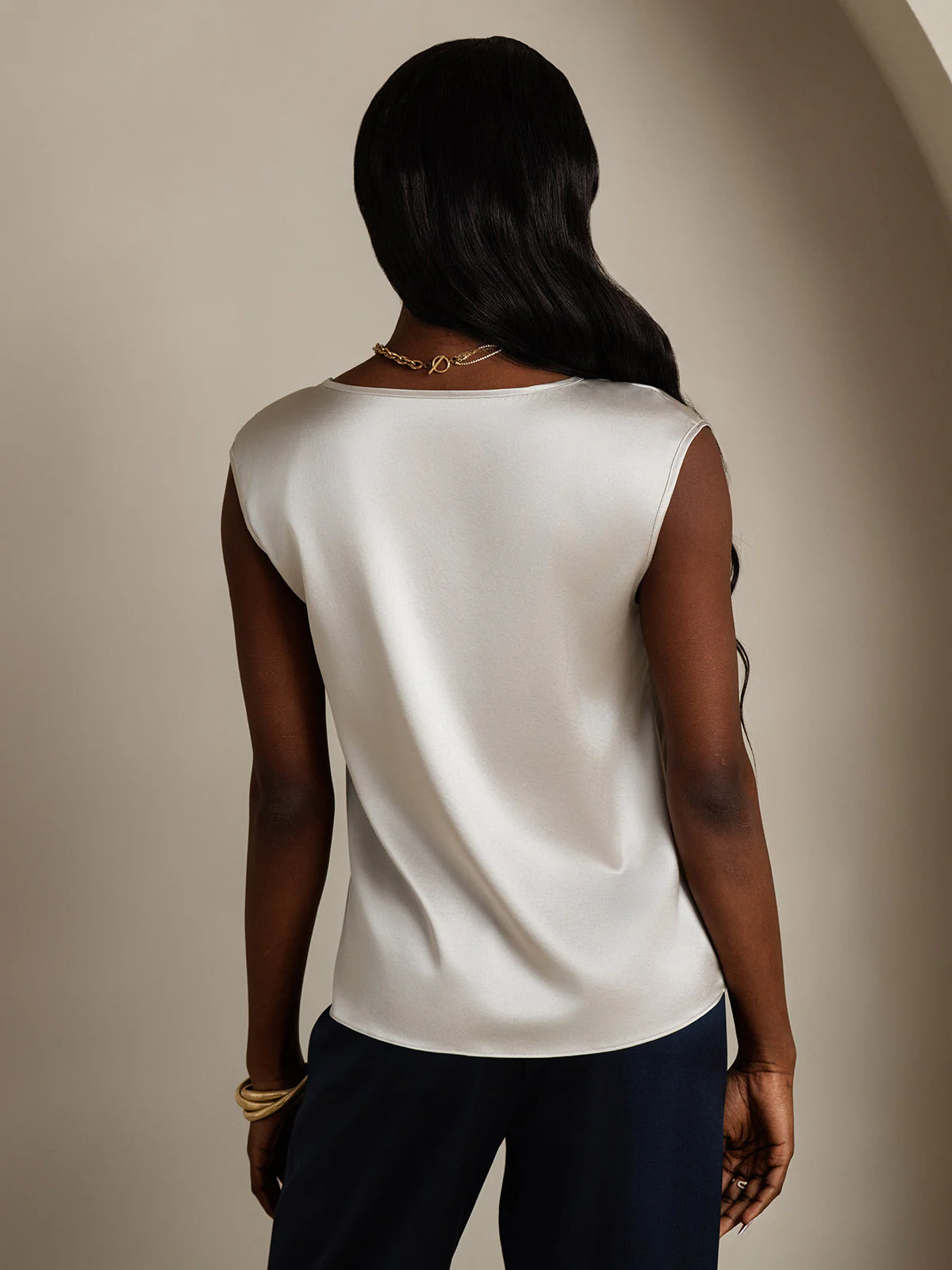 19Momme Silk Cap Sleeve Round Neck Women's Top - Image 47