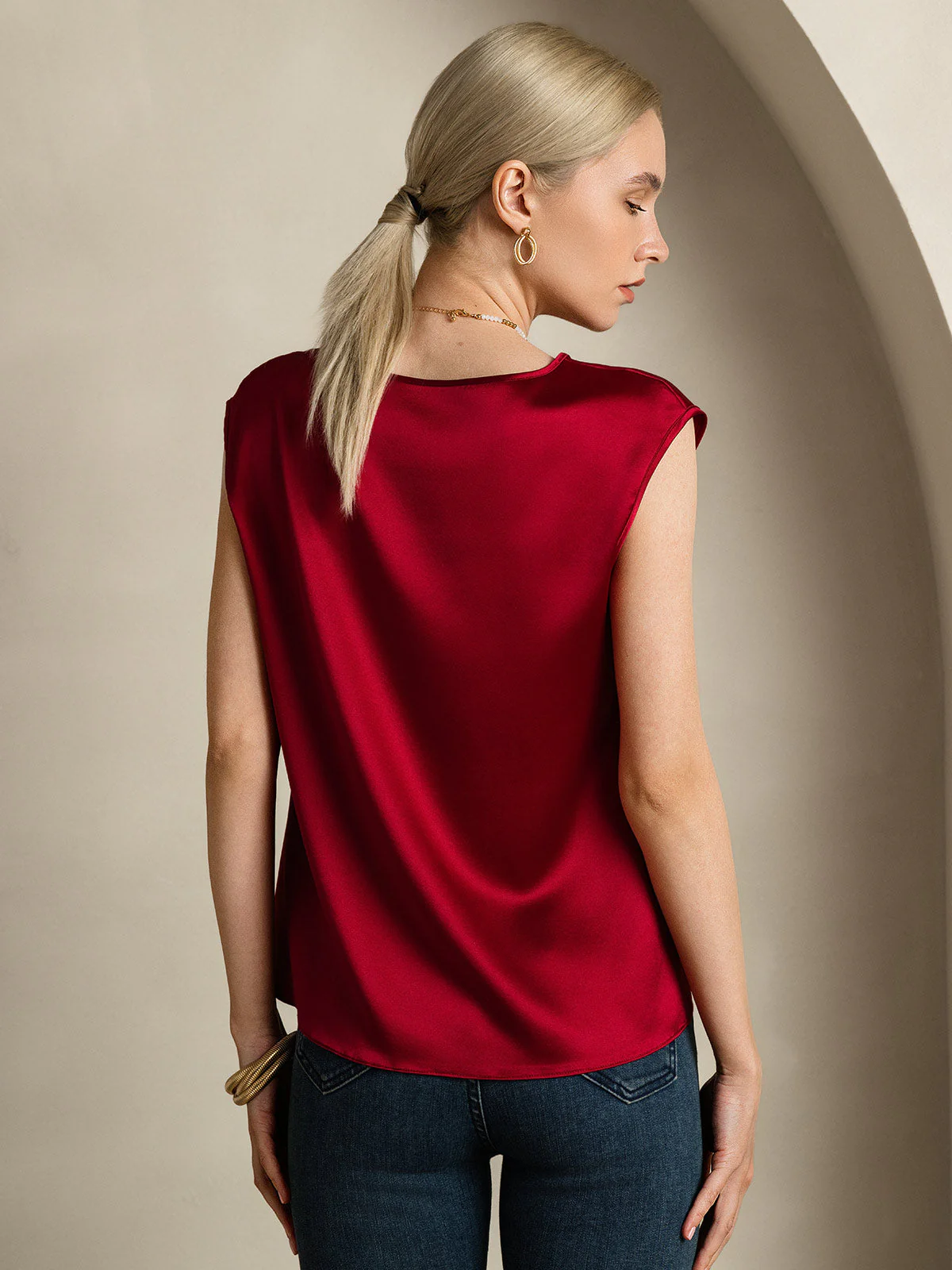 19Momme Silk Cap Sleeve Round Neck Women's Top - Image 9