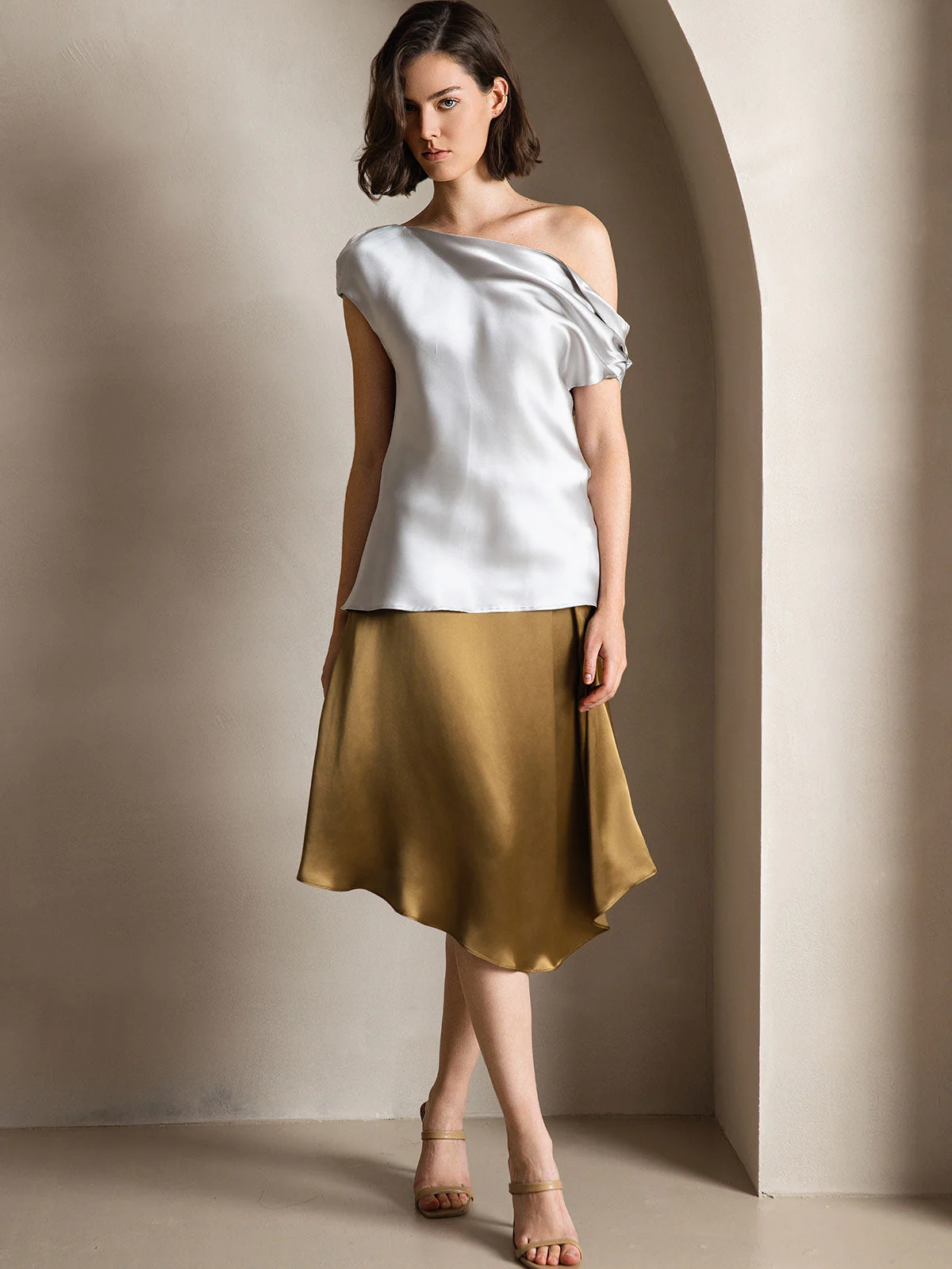 Clearance(Ships to UK Only) - 19Momme Silk Women's Cap Sleeve One Shoulder Top - Image 11