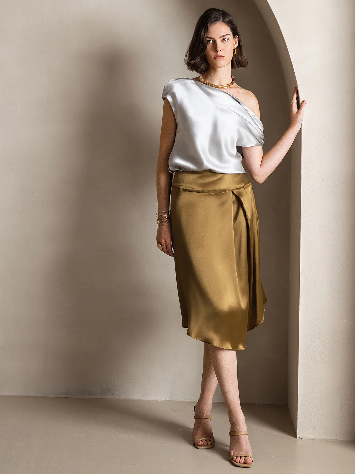 Clearance(Ships to UK Only) - 19Momme Silk Women's Cap Sleeve One Shoulder Top - Image 12