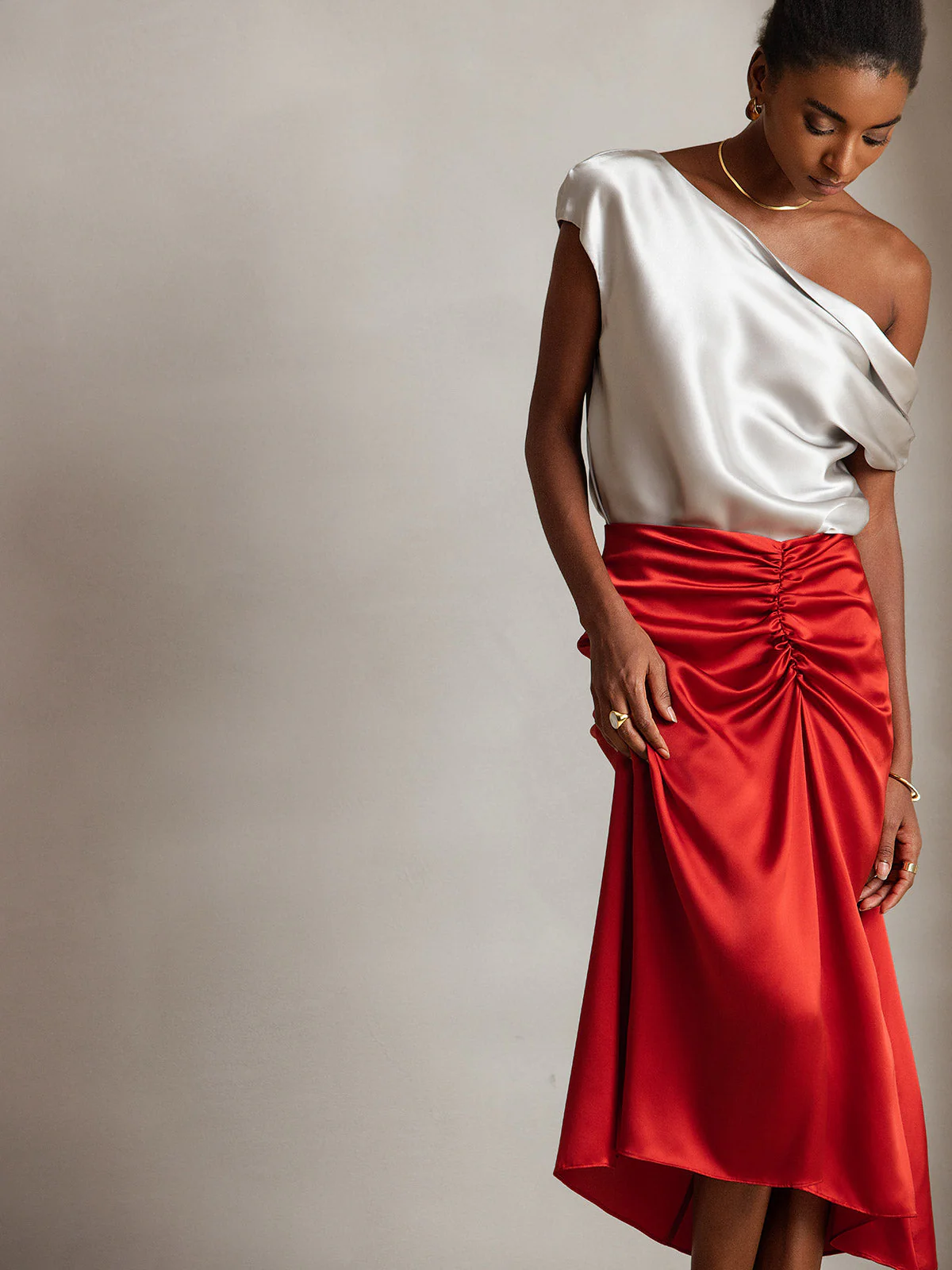 Clearance(Ships to UK Only) - 19Momme Silk Women's Cap Sleeve One Shoulder Top - Image 13