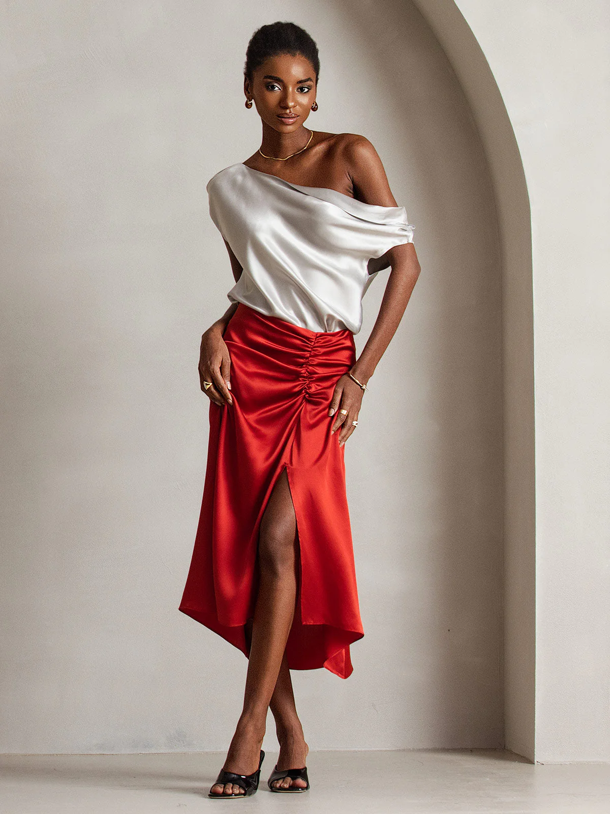 Clearance(Ships to UK Only) - 19Momme Silk Women's Cap Sleeve One Shoulder Top - Image 14