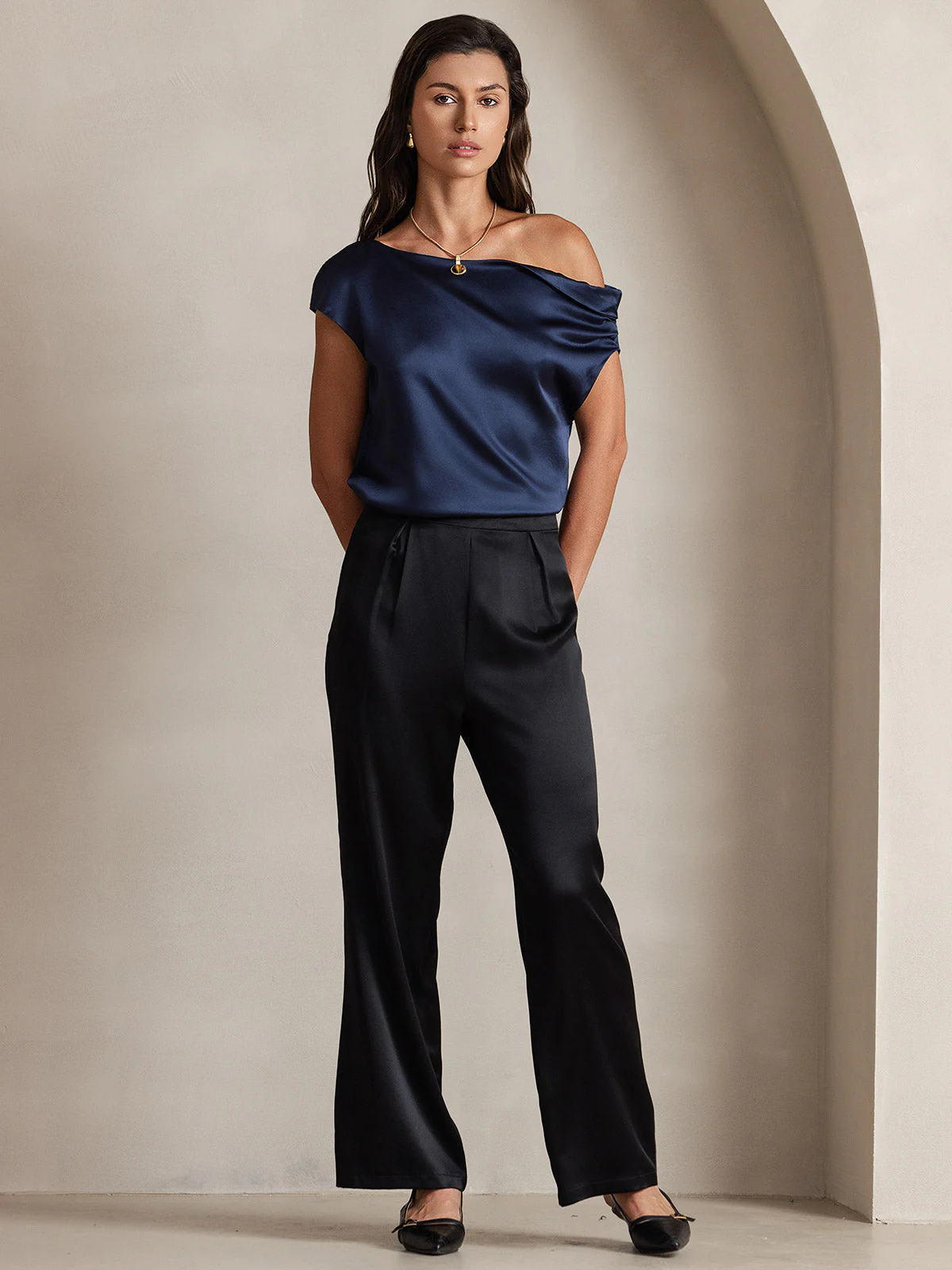 Clearance(Ships to UK Only) - 19Momme Silk Women's Cap Sleeve One Shoulder Top - Image 16