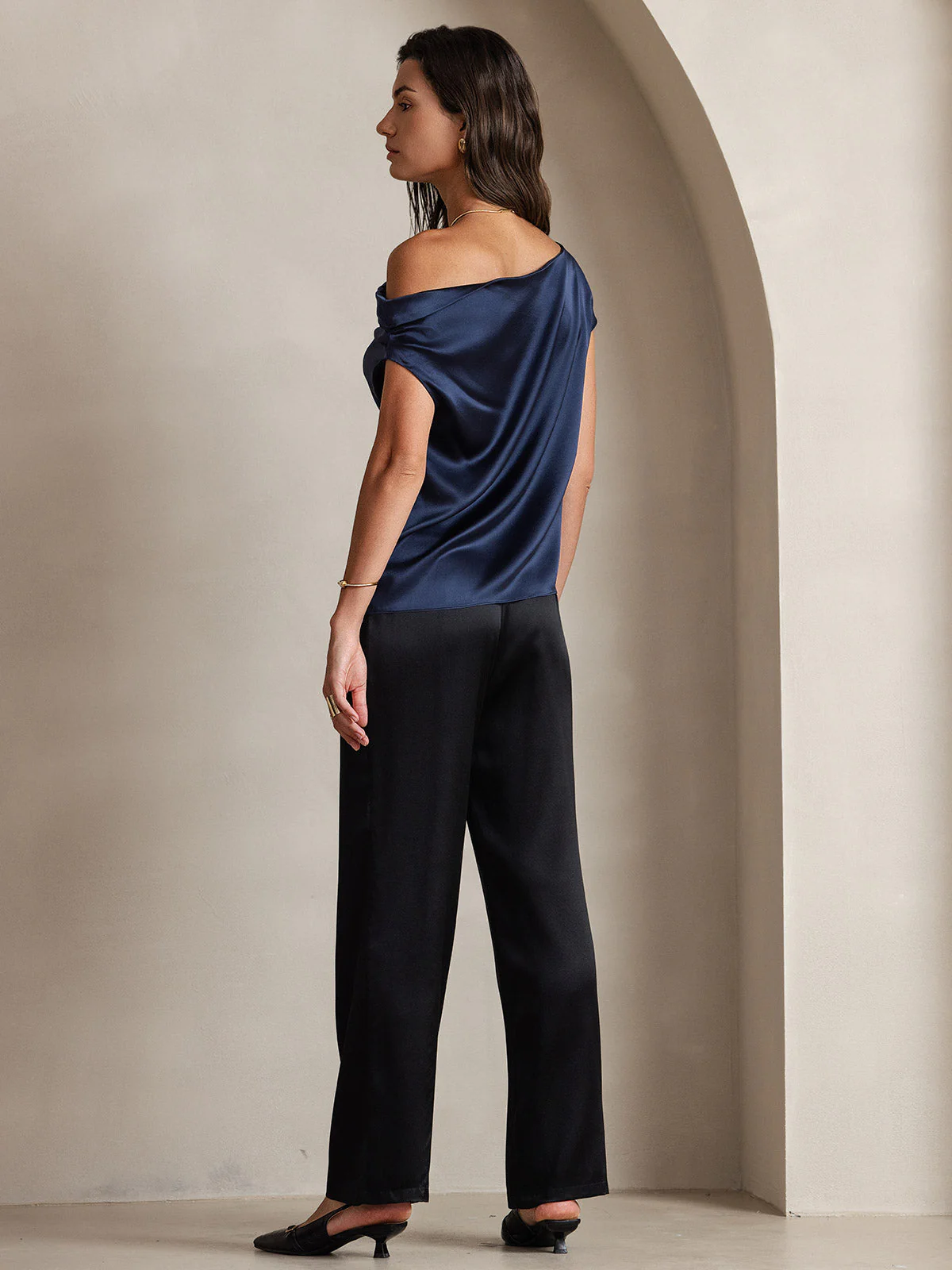 Clearance(Ships to UK Only) - 19Momme Silk Women's Cap Sleeve One Shoulder Top - Image 17