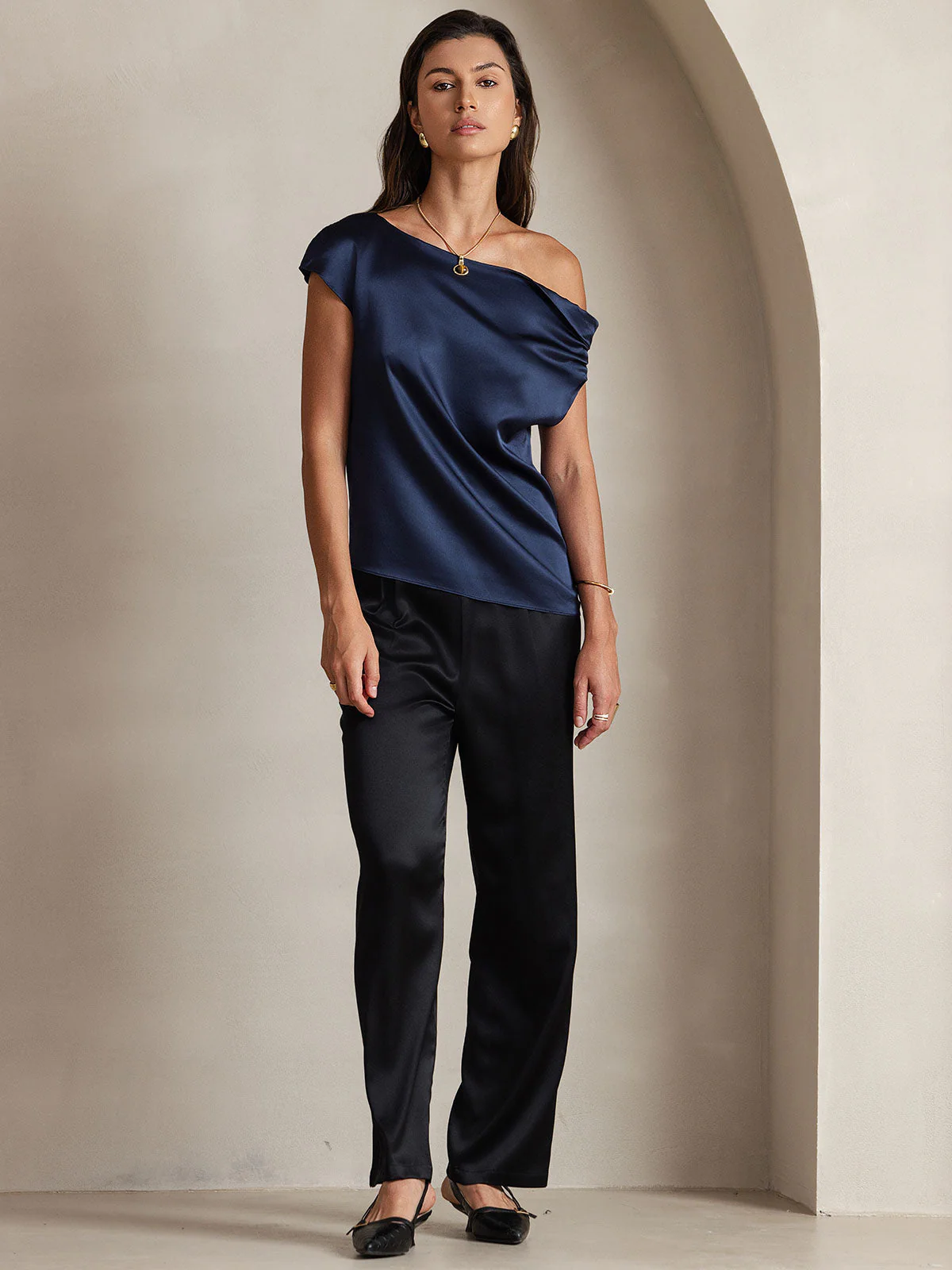 Clearance(Ships to UK Only) - 19Momme Silk Women's Cap Sleeve One Shoulder Top - Image 20