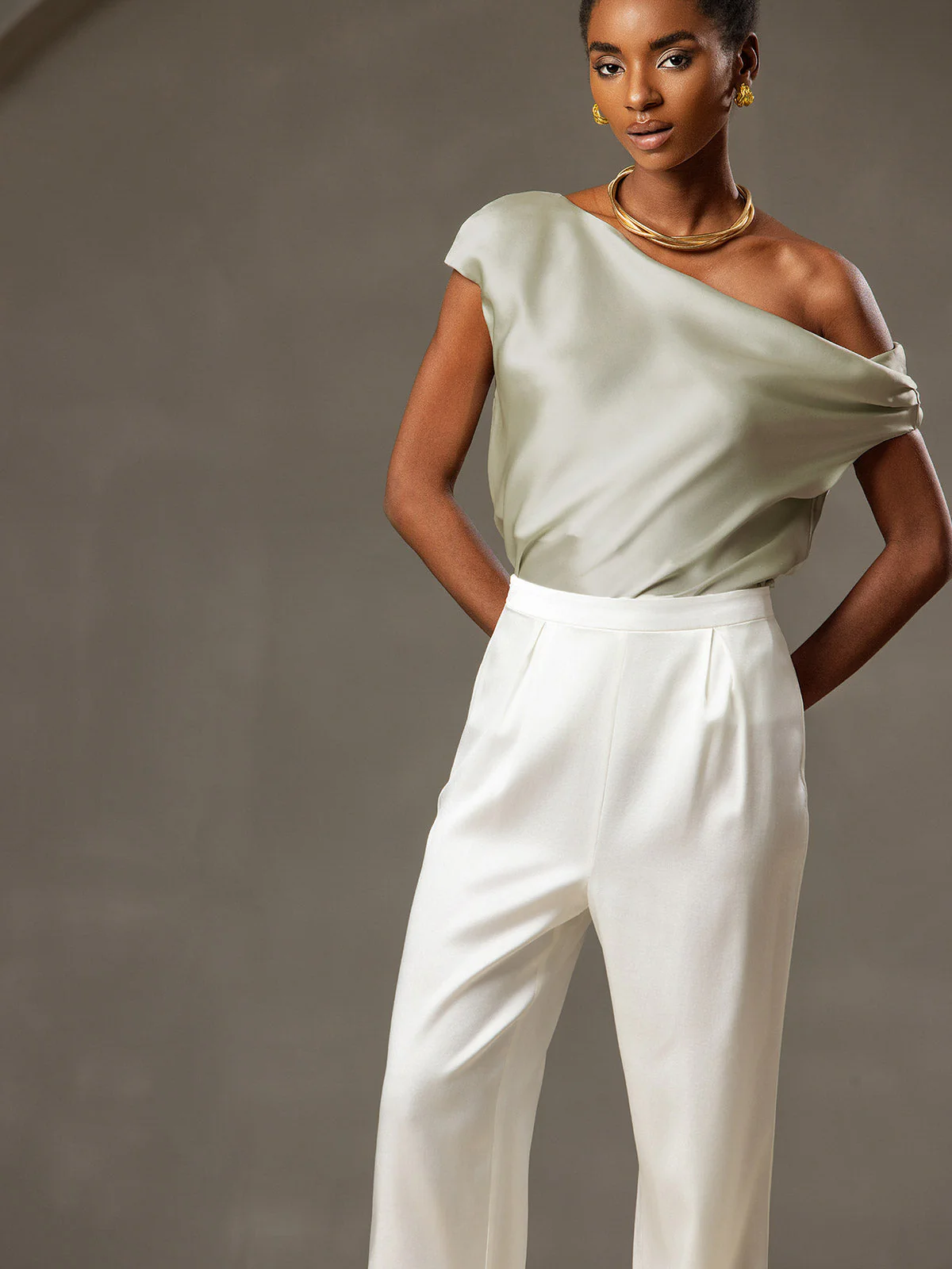 Clearance(Ships to UK Only) - 19Momme Silk Women's Cap Sleeve One Shoulder Top - Image 4