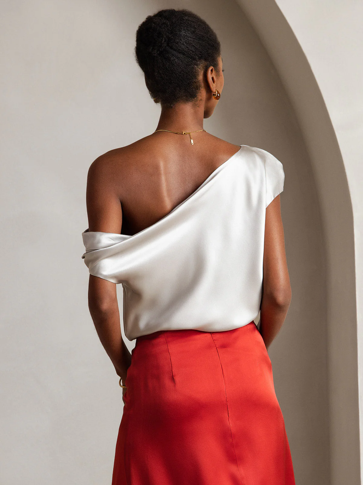 Clearance(Ships to UK Only) - 19Momme Silk Women's Cap Sleeve One Shoulder Top - Image 9