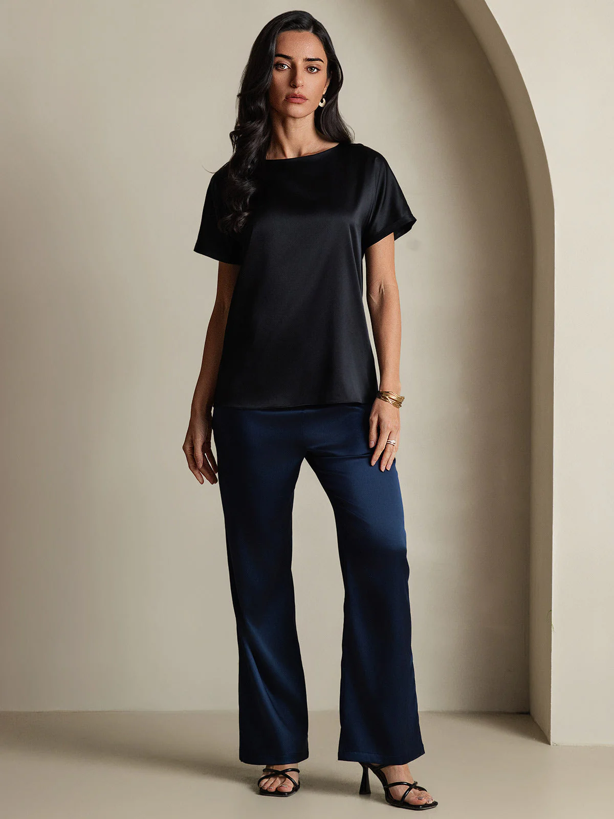 19Momme Silk Short Sleeve Boat Neck Women's T-Shirt - Image 13