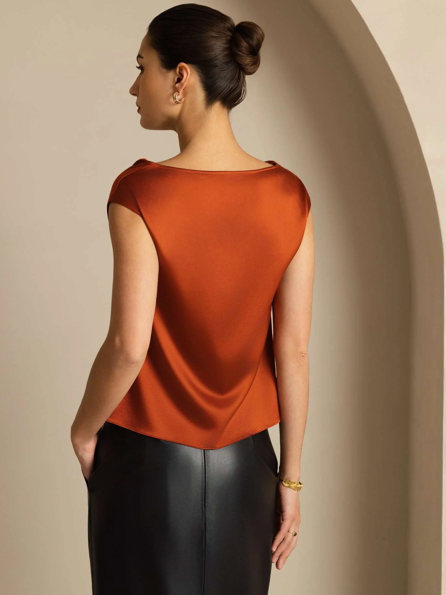 19Momme Silk Cap Sleeve Cowl Neck Women's Top - Image 18