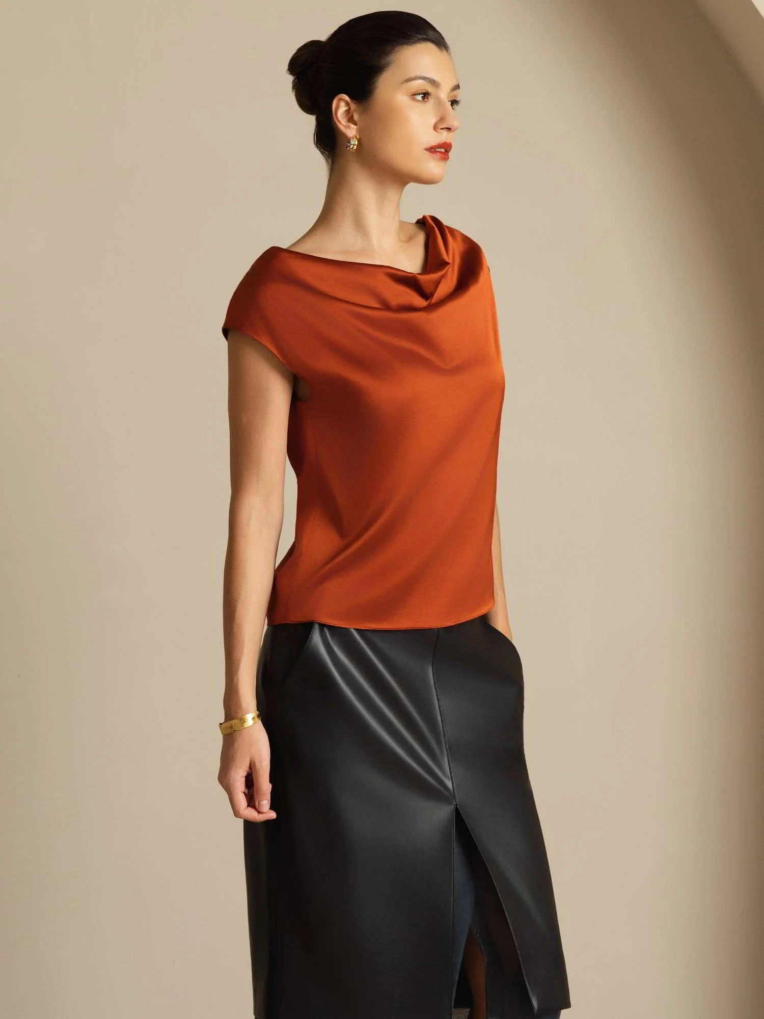 19Momme Silk Cap Sleeve Cowl Neck Women's Top - Image 22