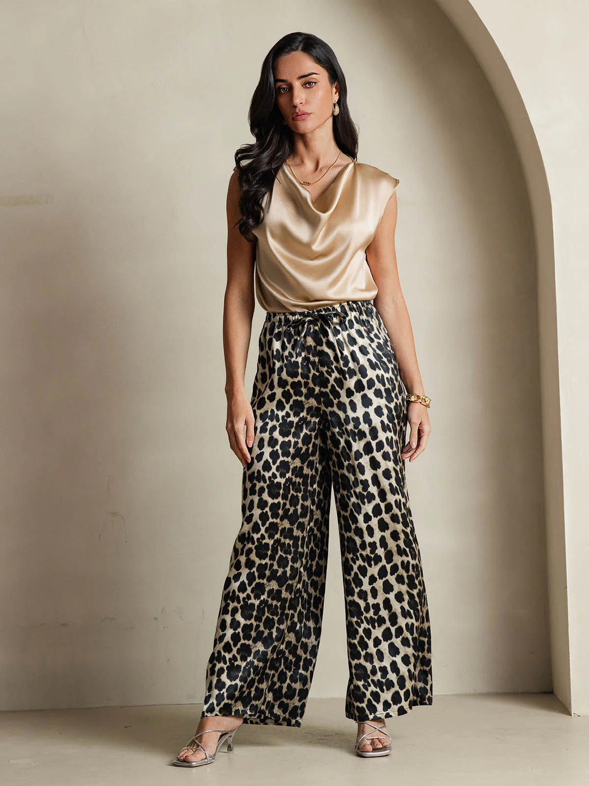 19Momme Silk Cap Sleeve Cowl Neck Women's Top - Image 32