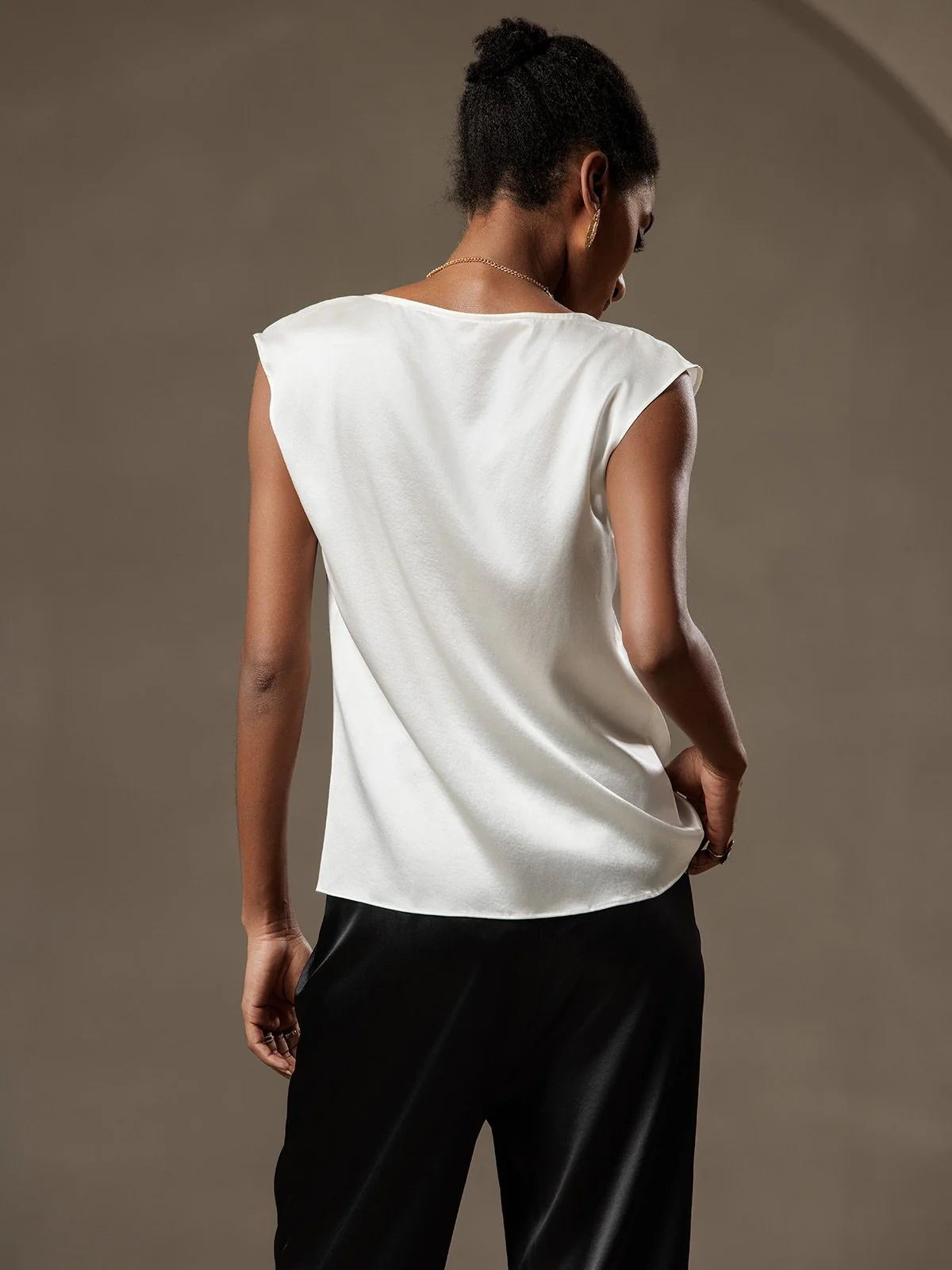 19Momme Silk Cap Sleeve Cowl Neck Women's Top - Image 34