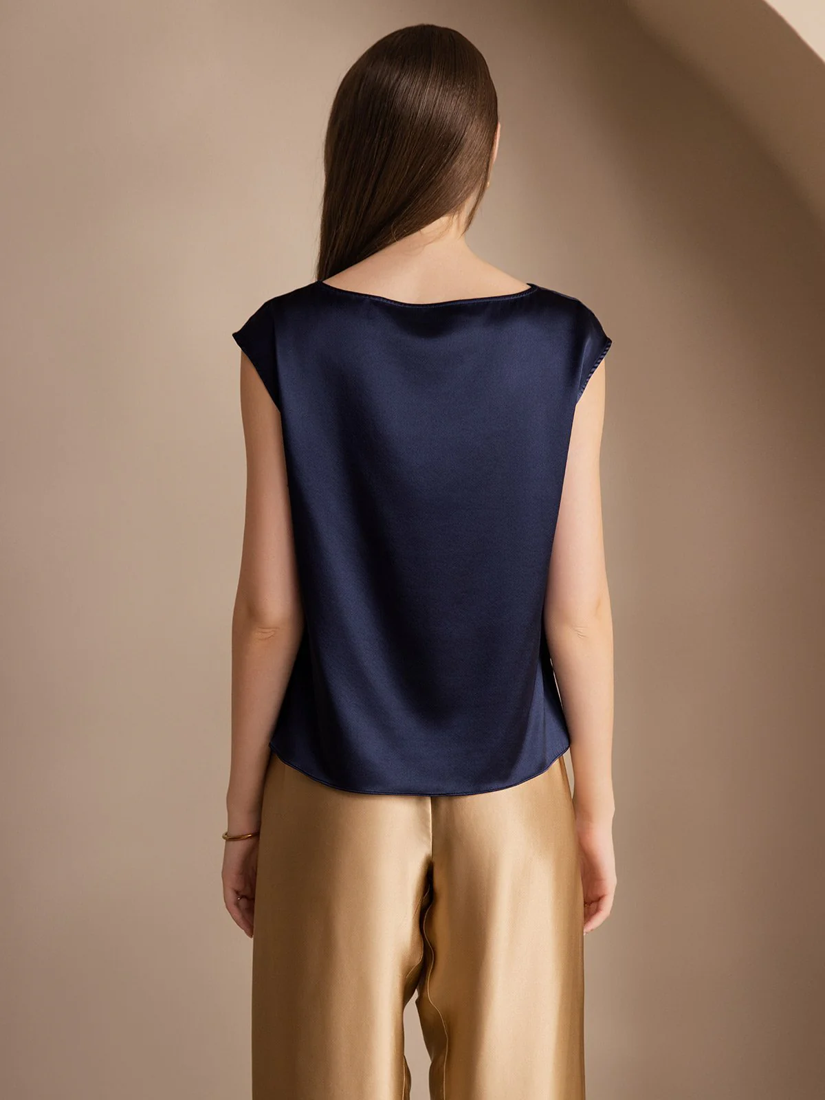 19Momme Silk Cap Sleeve Cowl Neck Women's Top - Image 42