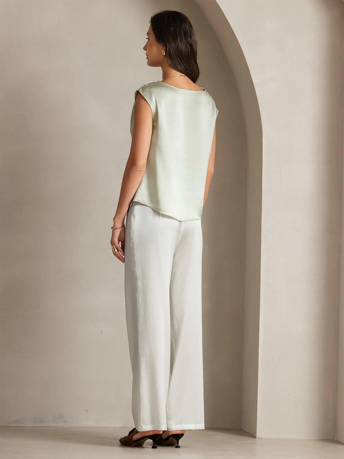 19Momme Silk Cap Sleeve Cowl Neck Women's Top - Image 48
