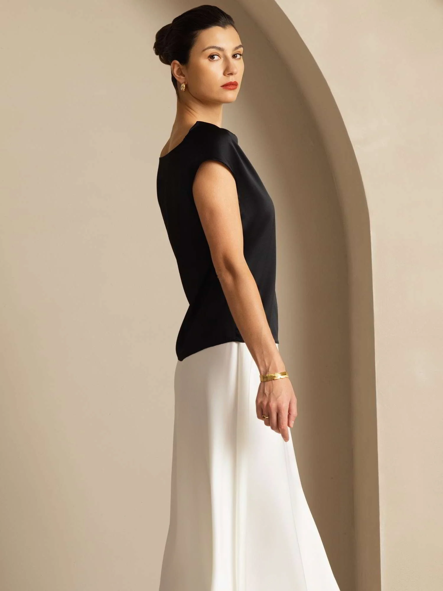 19Momme Silk Cap Sleeve Cowl Neck Women's Top - Image 54
