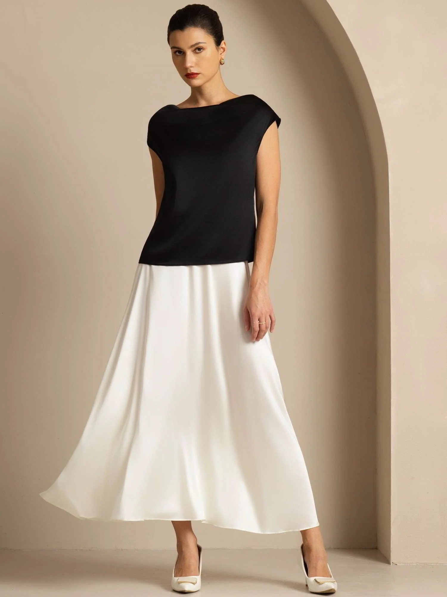 19Momme Silk Cap Sleeve Cowl Neck Women's Top - Image 58