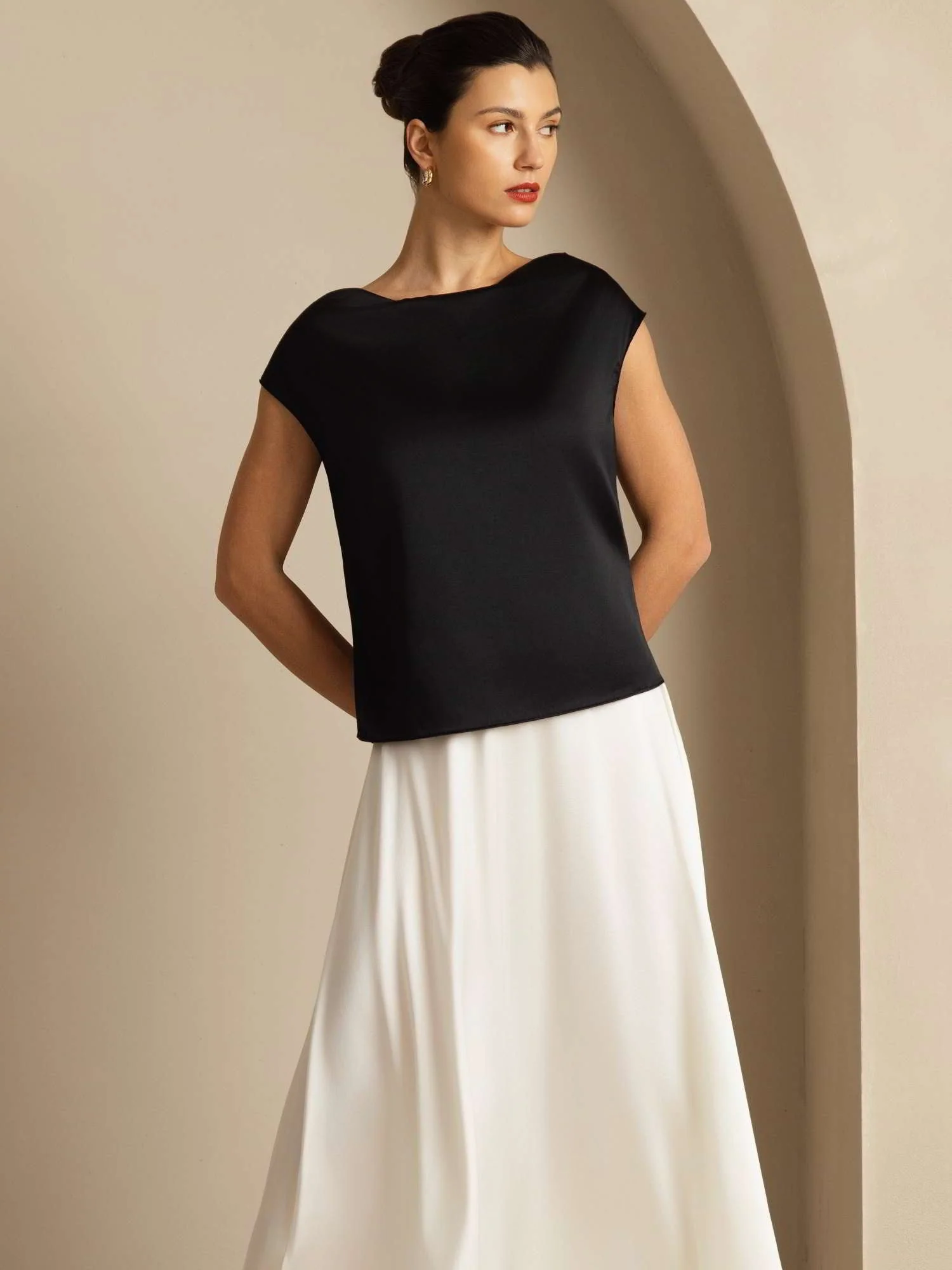 19Momme Silk Cap Sleeve Cowl Neck Women's Top - Image 60