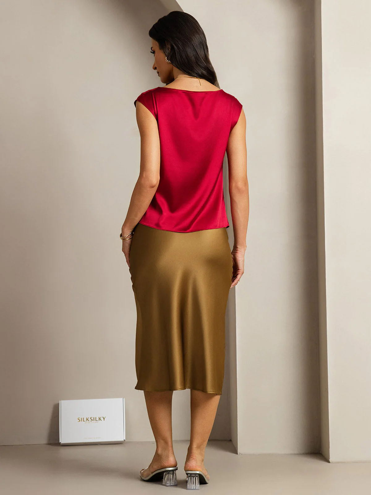 19Momme Silk Cap Sleeve Cowl Neck Women's Top - Image 62