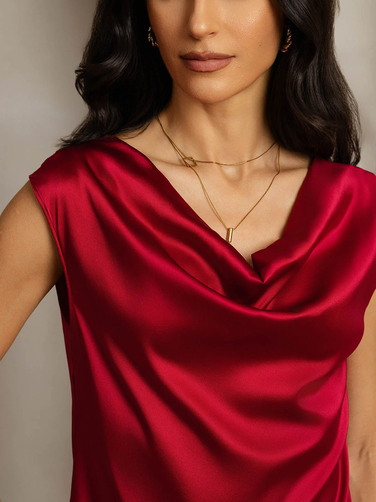 19Momme Silk Cap Sleeve Cowl Neck Women's Top - Image 65