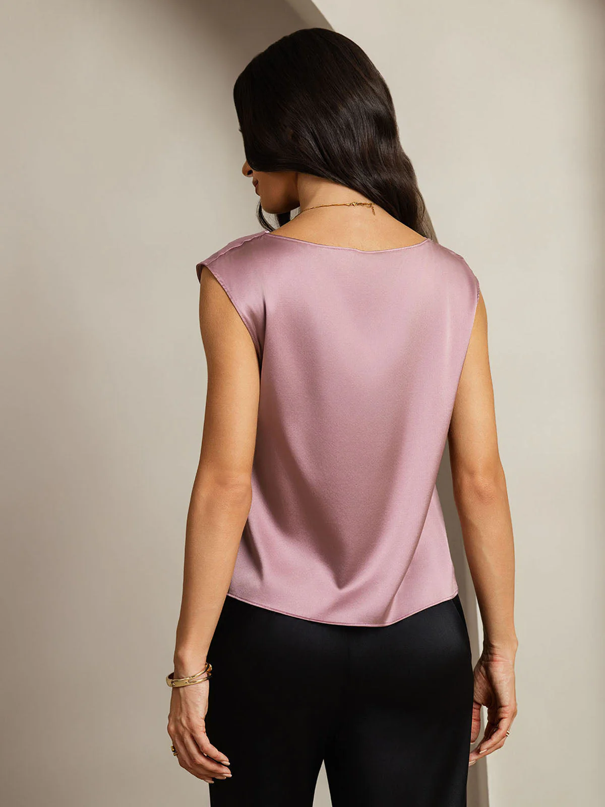 19Momme Silk Cap Sleeve Cowl Neck Women's Top - Image 67