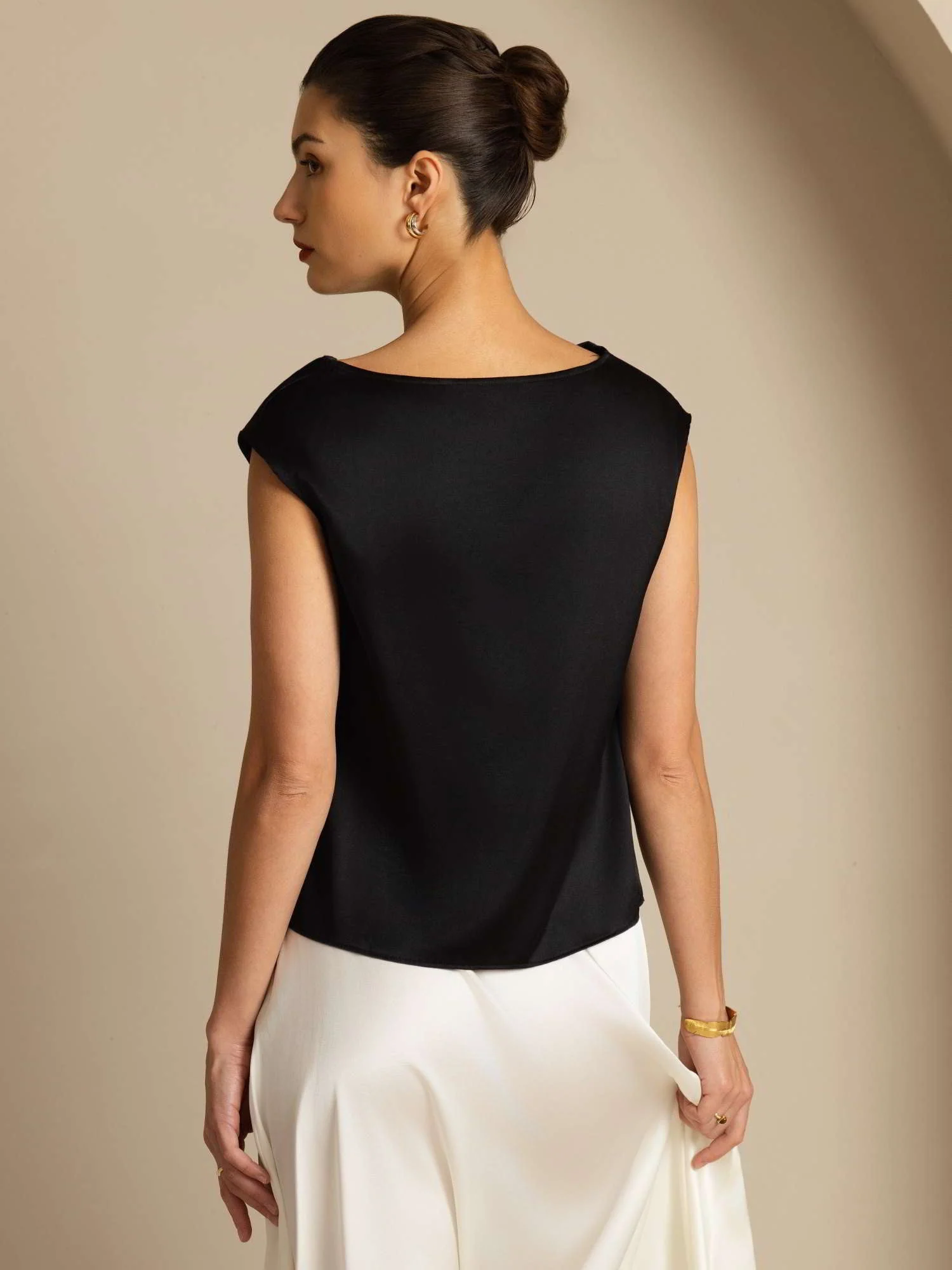 19Momme Women's Silk Cap Sleeve Cowl Neck Top - Image 41