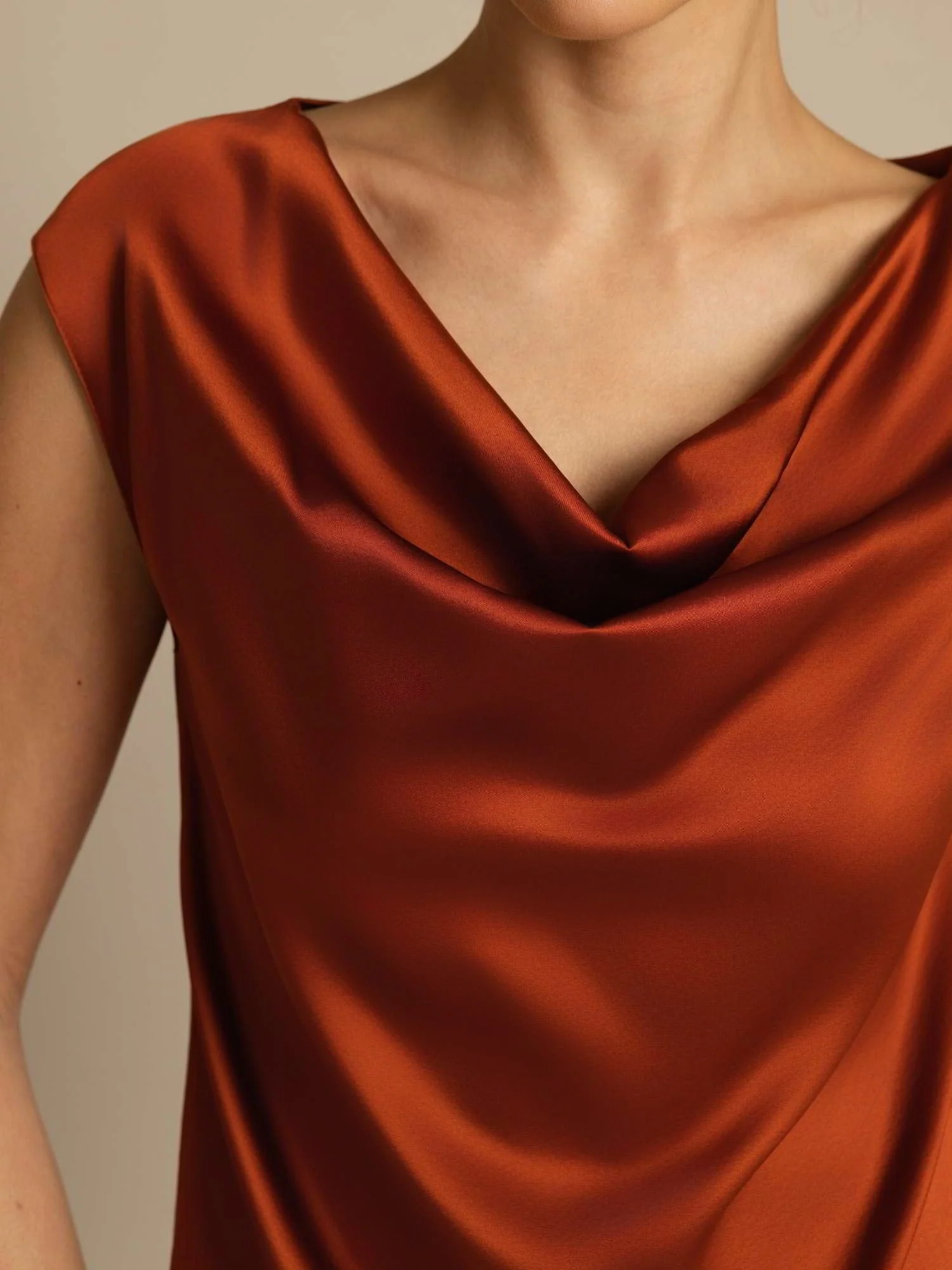 19Momme Women's Silk Cap Sleeve Cowl Neck Top - Image 49
