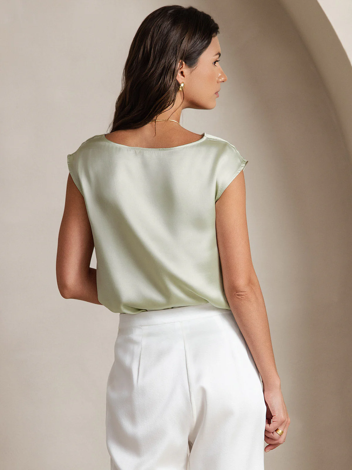 19Momme Women's Silk Cap Sleeve Cowl Neck Top - Image 56