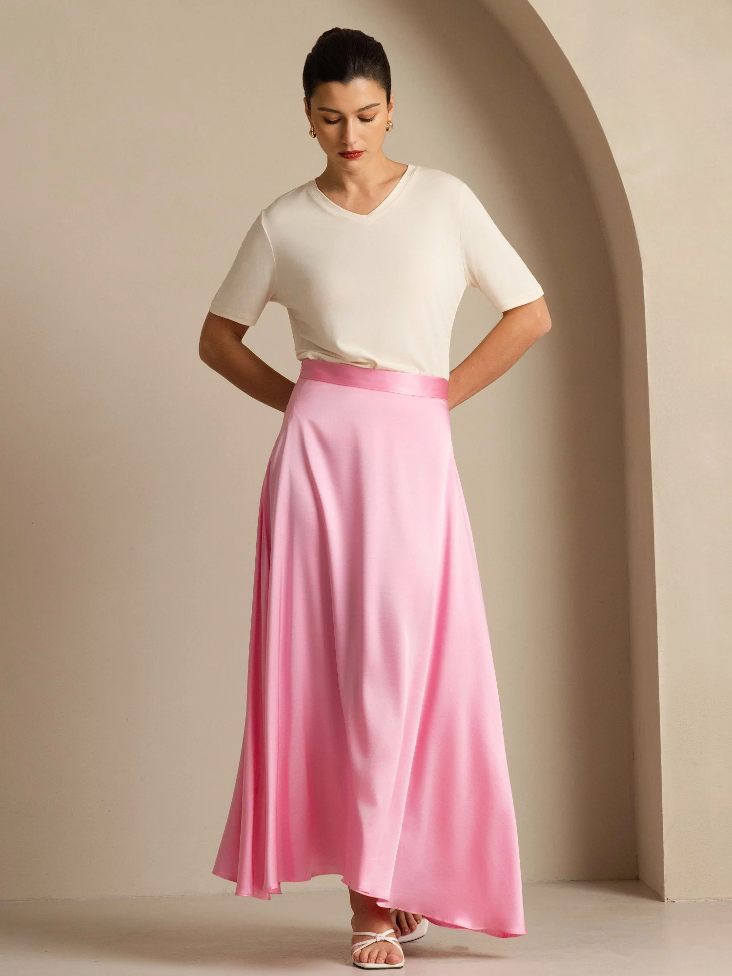 19Momme Silk A Line Maxi Skirt with Lining - Image 15