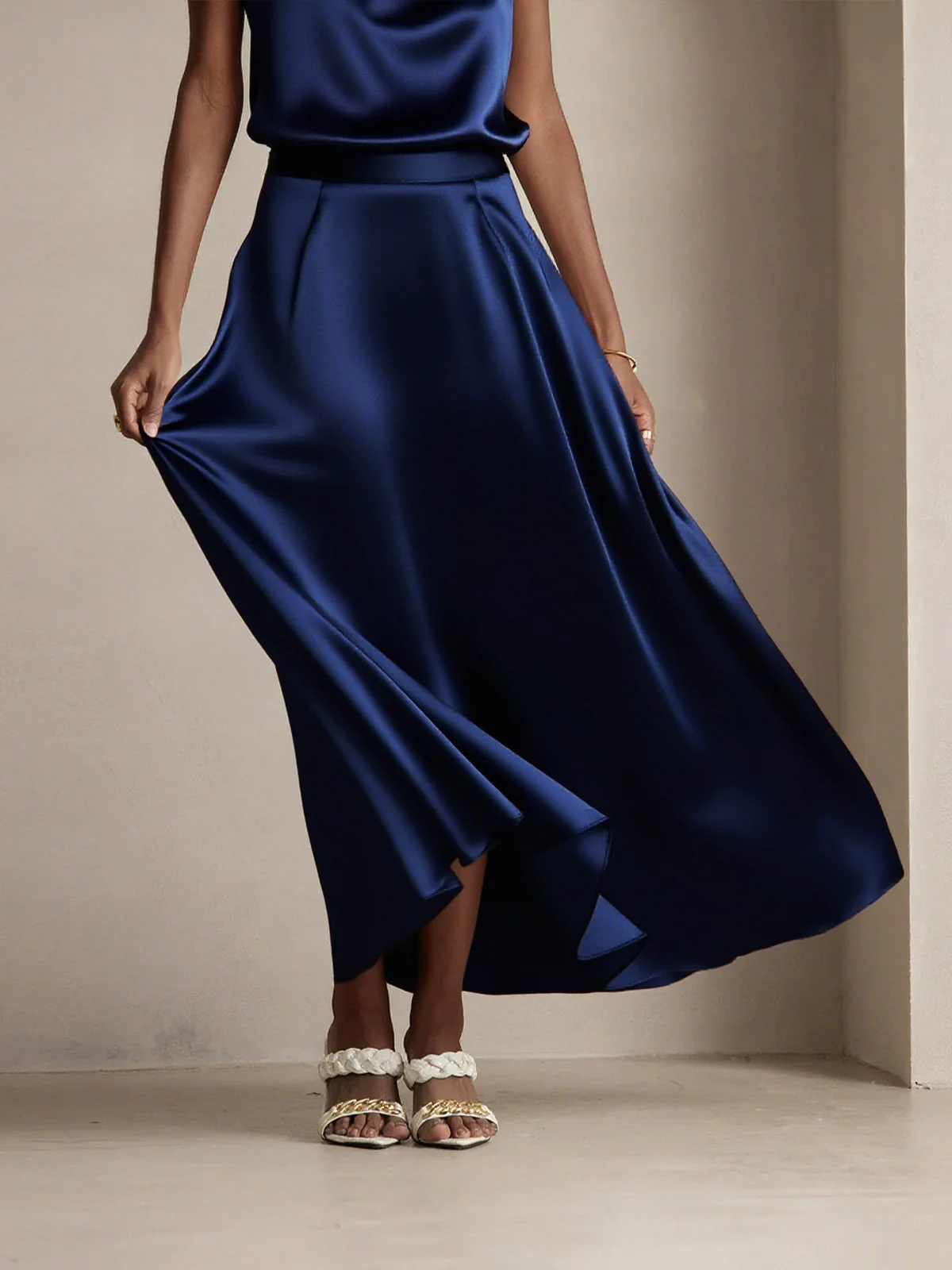 19Momme Silk A Line Maxi Skirt with Lining - Image 20