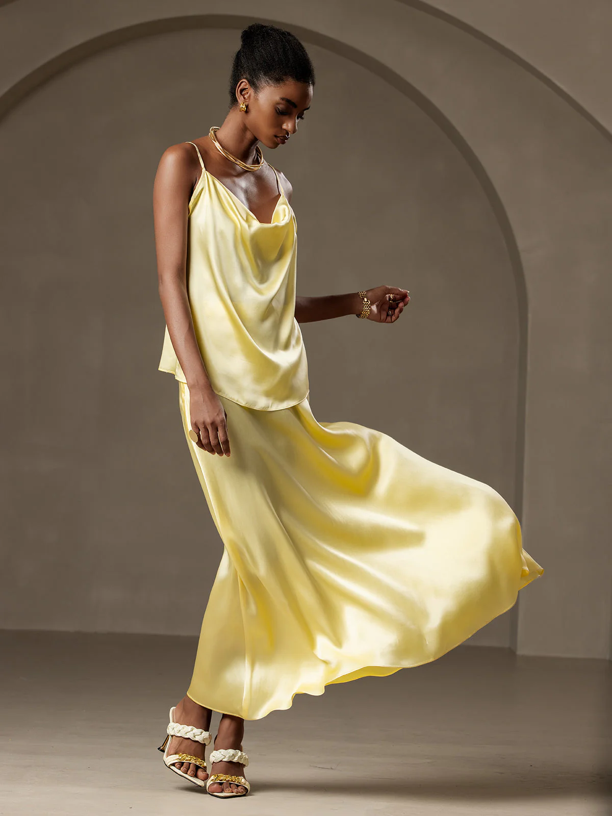 19Momme Silk A Line Maxi Skirt with Lining - Image 34