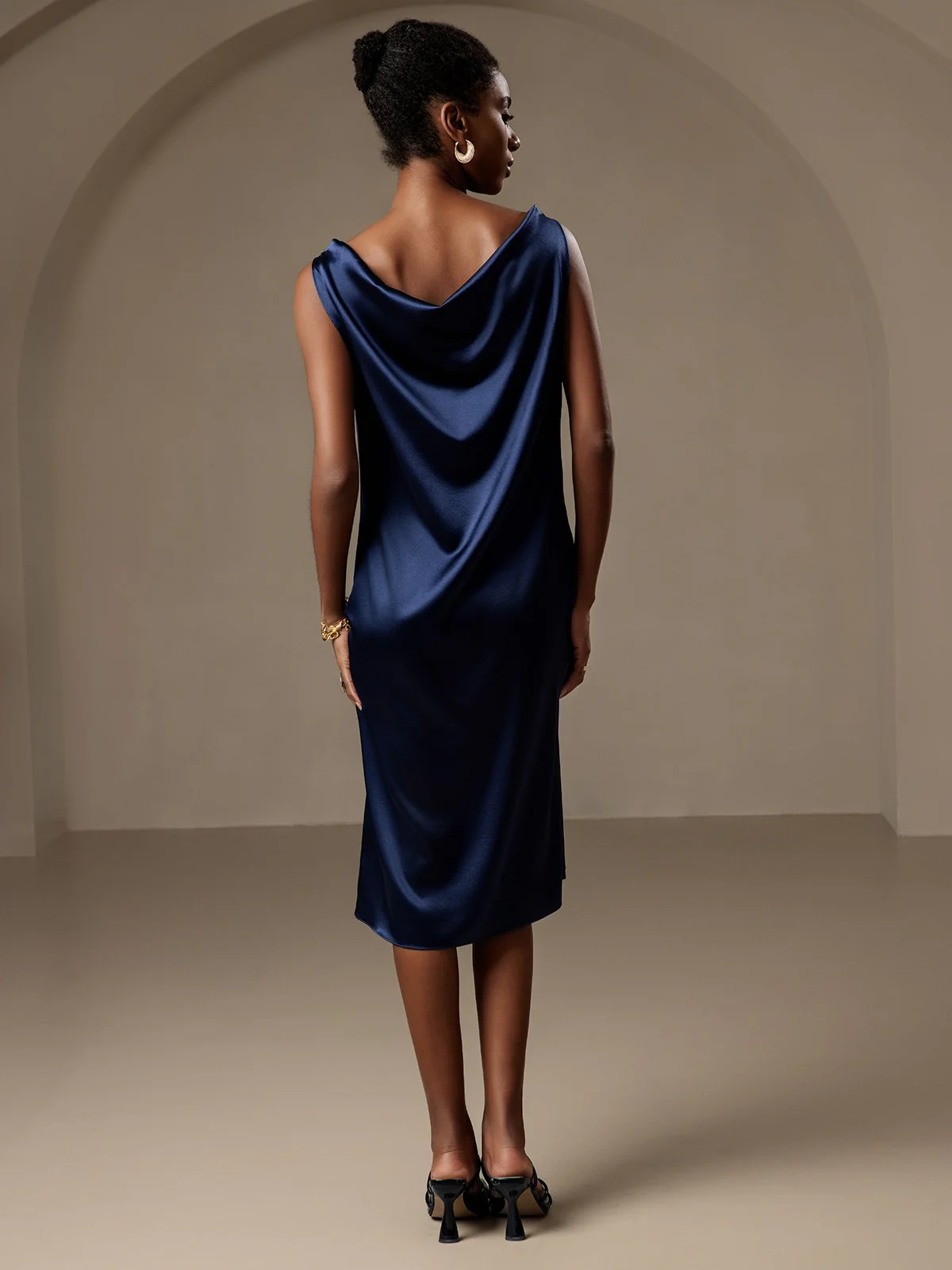 19Momme Silk Sleeveless Cowl Neck Knee Dress - Image 2
