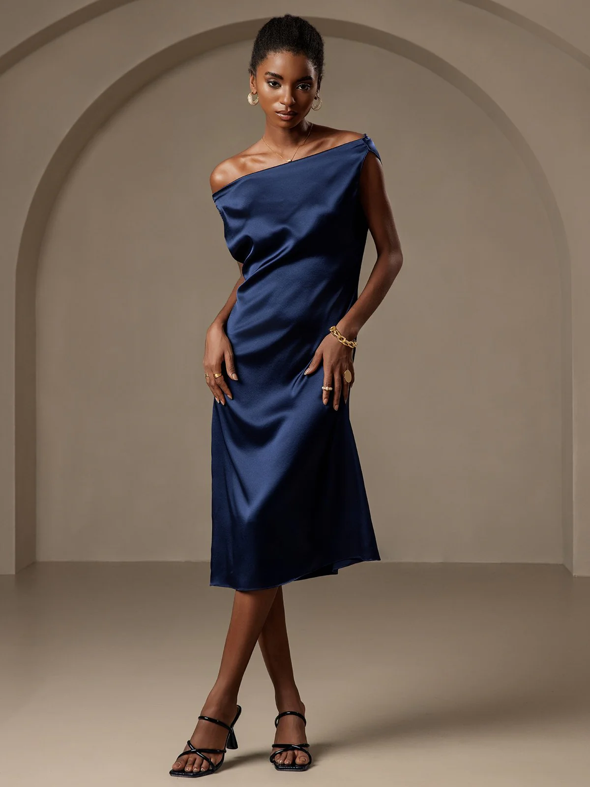 19Momme Silk Sleeveless Cowl Neck Knee Dress - Image 7