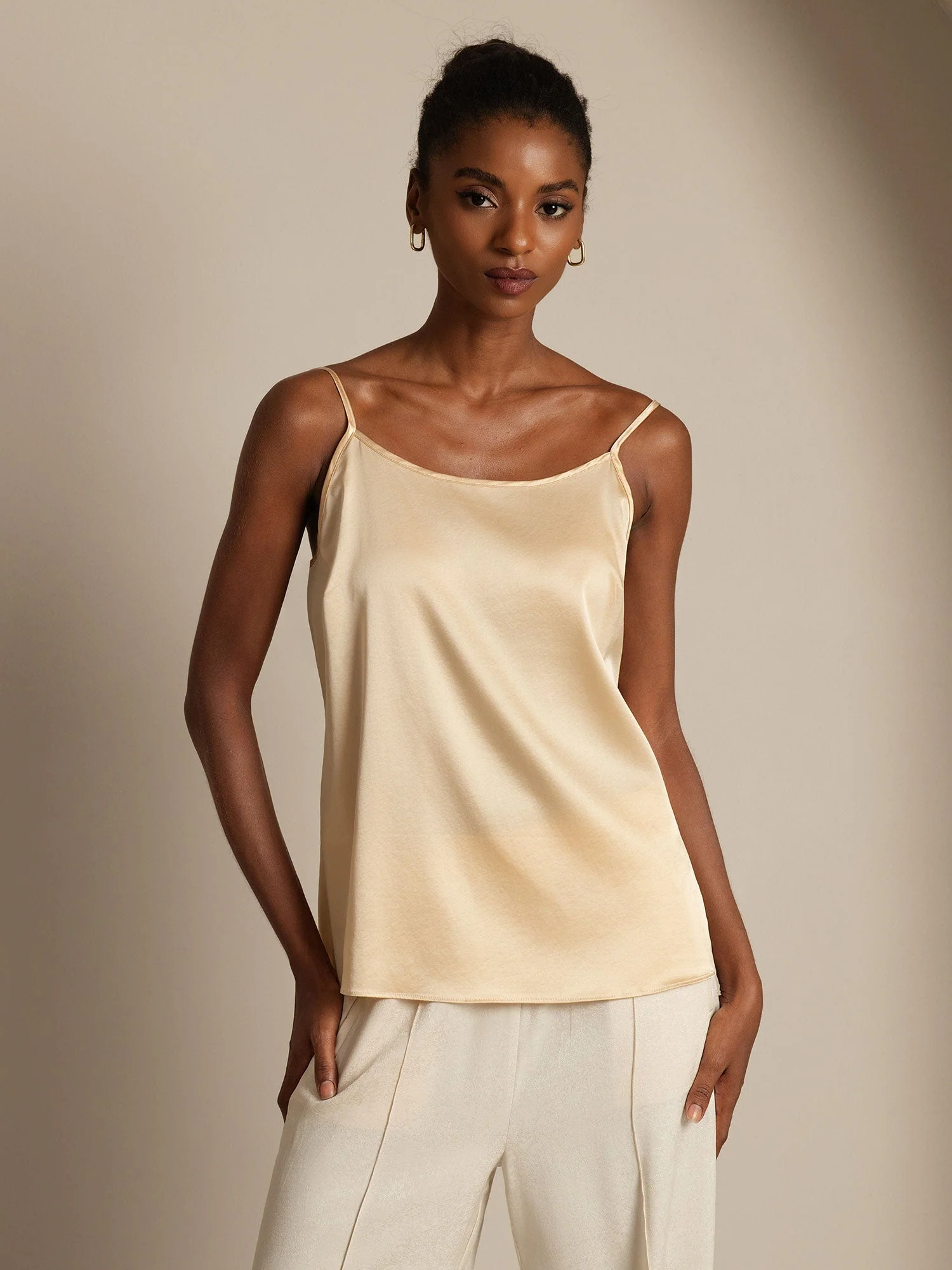 19Momme Silk Spaghetti Strap Round Neck Camisoles - Image 23
