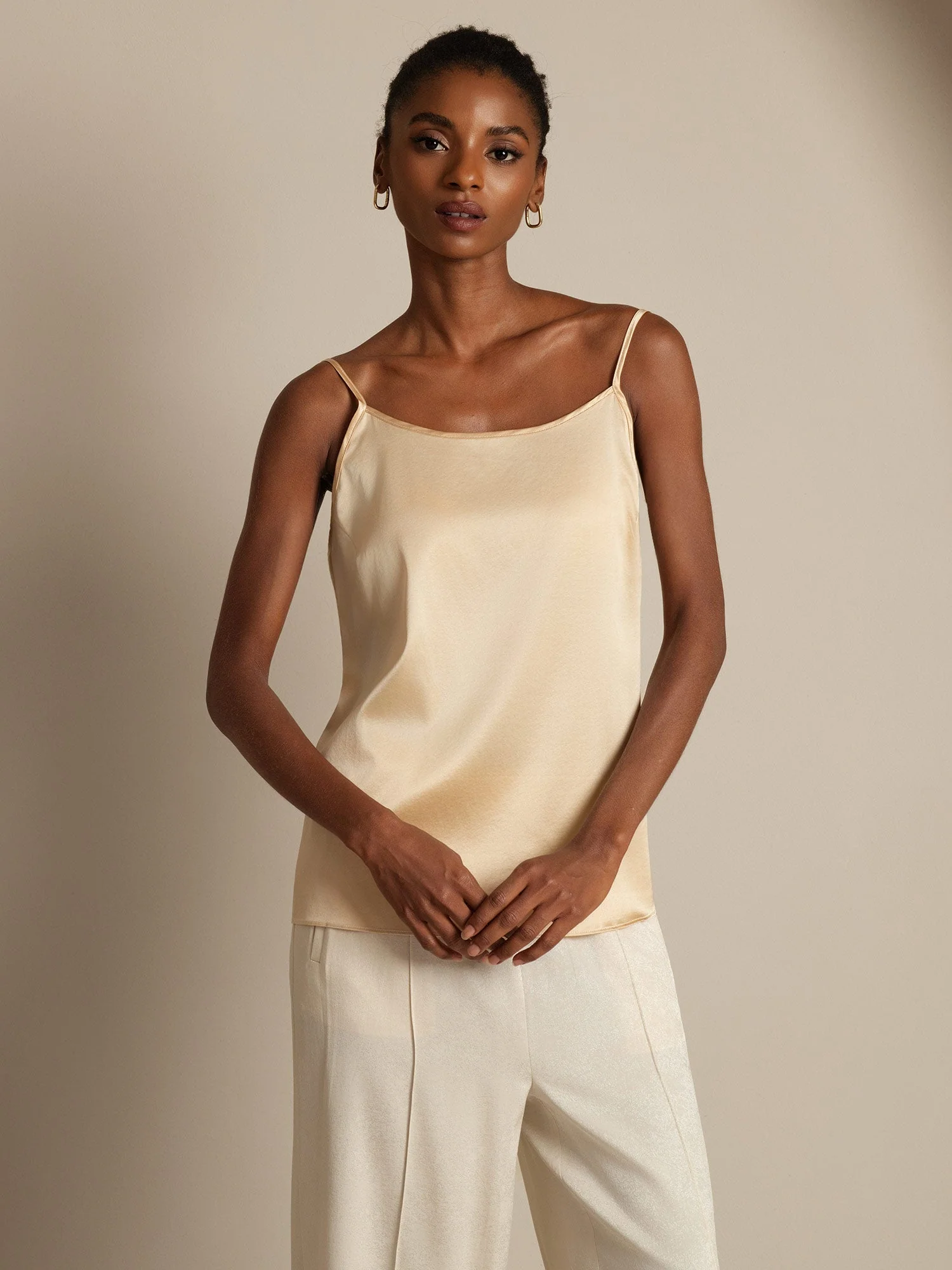19Momme Silk Spaghetti Strap Round Neck Camisoles - Image 26