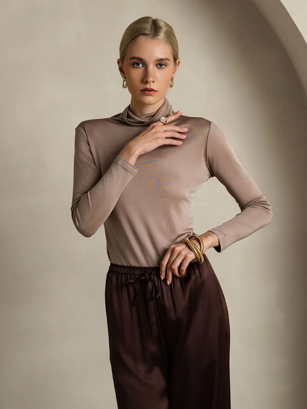 Silk Long Sleeve High Neck Women's Top - Image 22