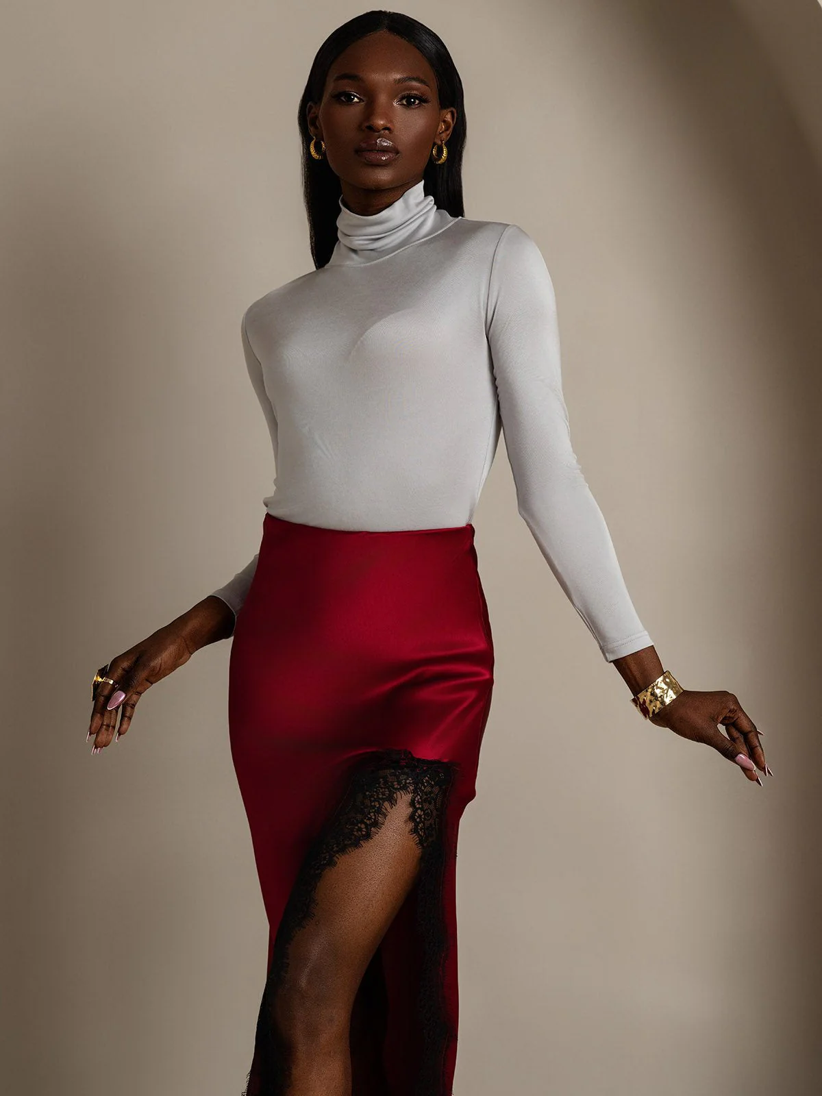Silk Long Sleeve High Neck Women's Top - Image 27