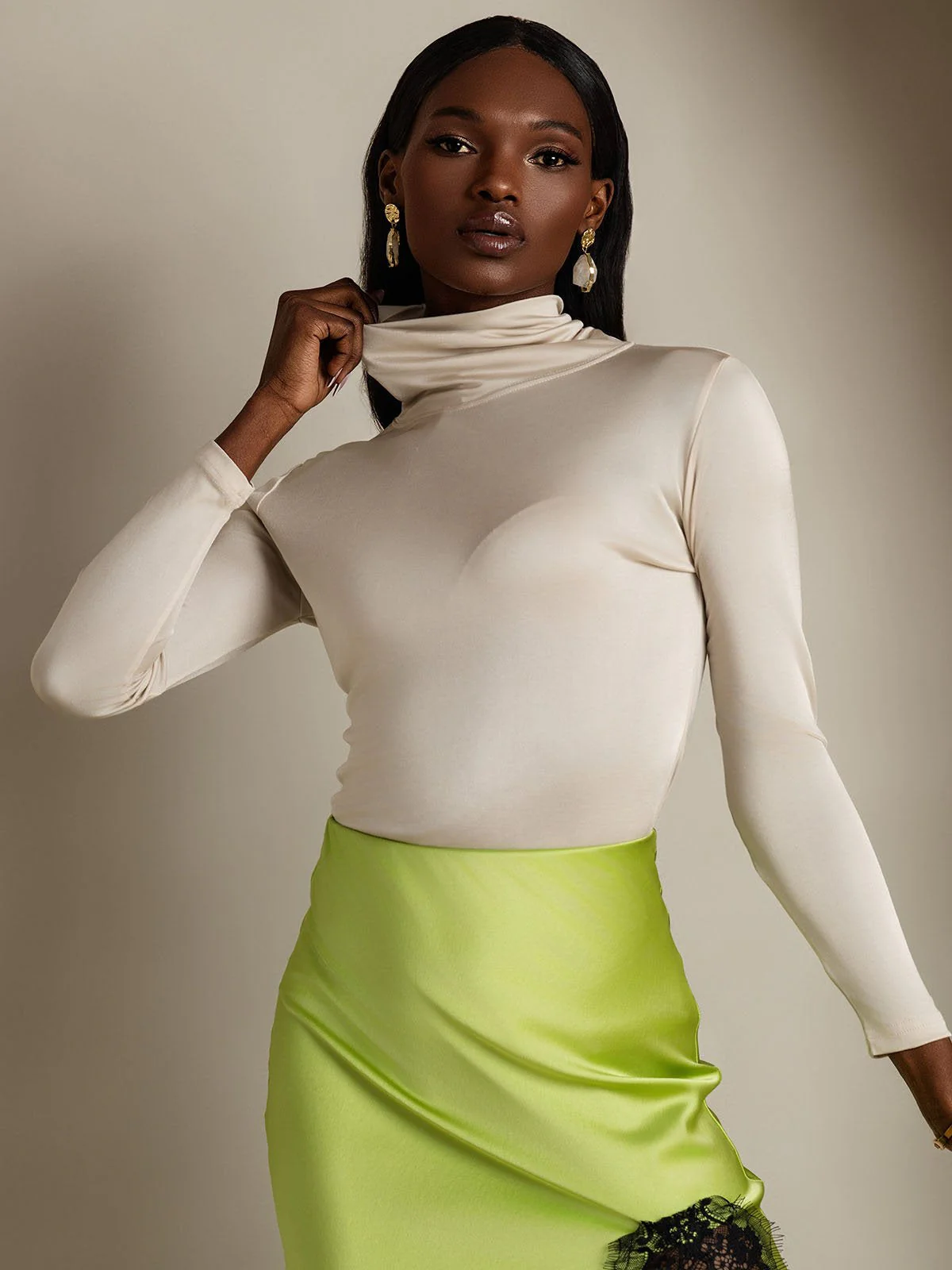 Silk Long Sleeve High Neck Women's Top - Image 33